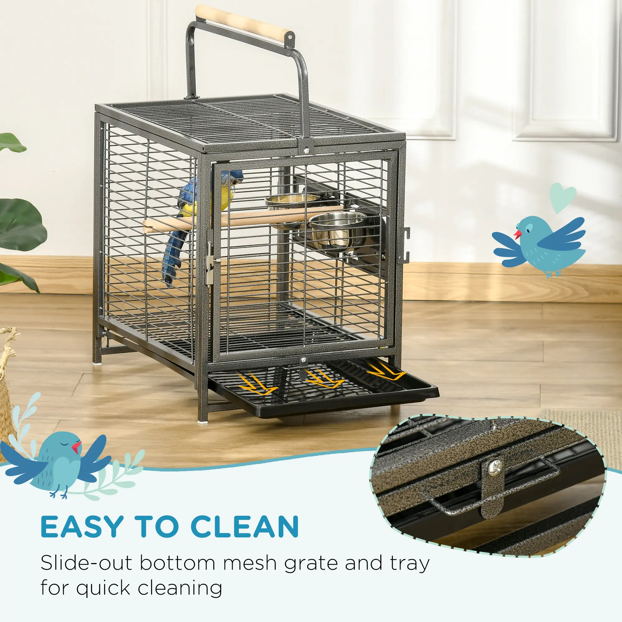 PawHut Parrot Cage, Travel Carry Pet Bird Cage, With Metal Handle