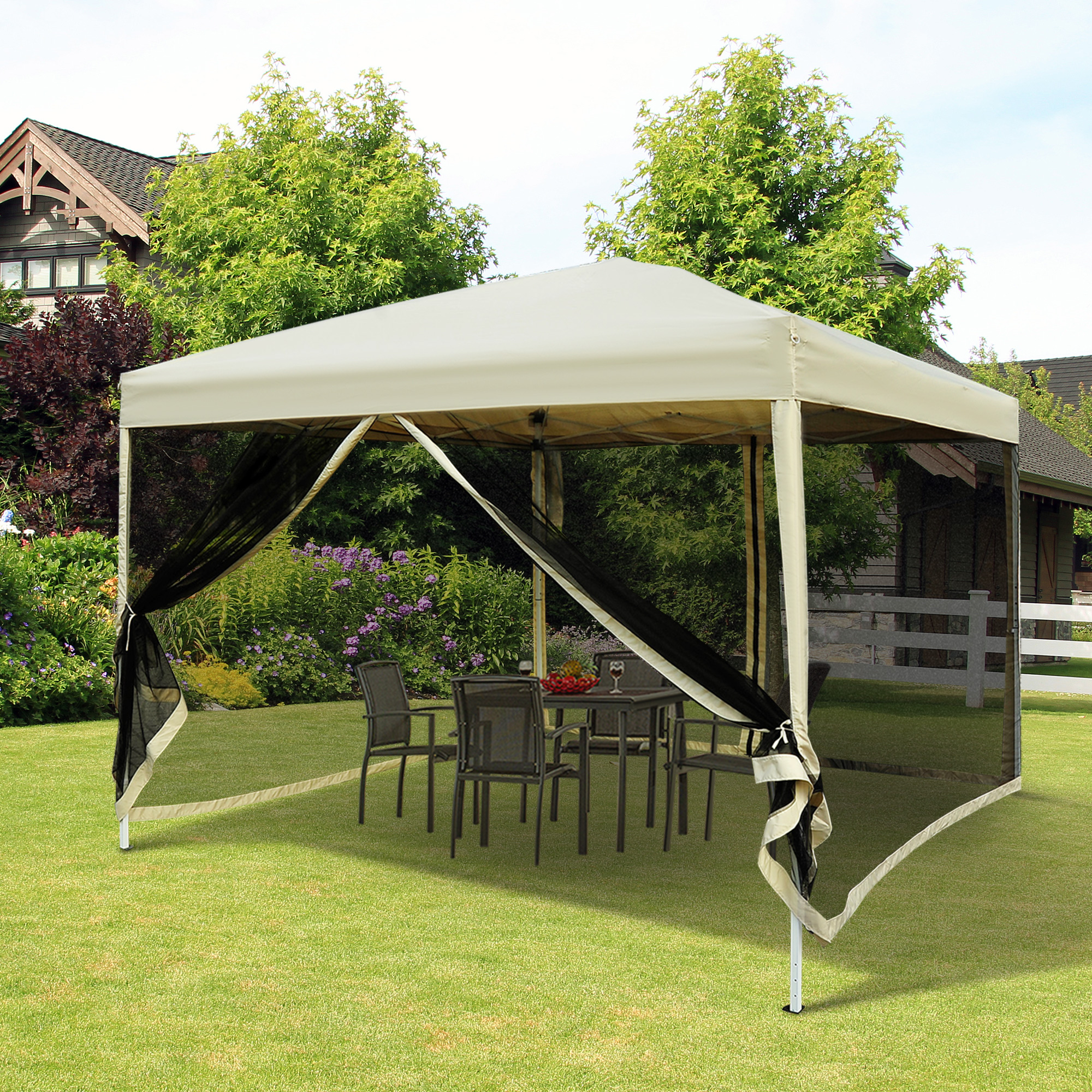 210D Oxford 10′ x 10′ Pop Up Canopy Tent with Netting, Instant Screen Room House, Tents for Parties, Height Adjustable, with Carry Bag, for Outdoor, Garden, Patio