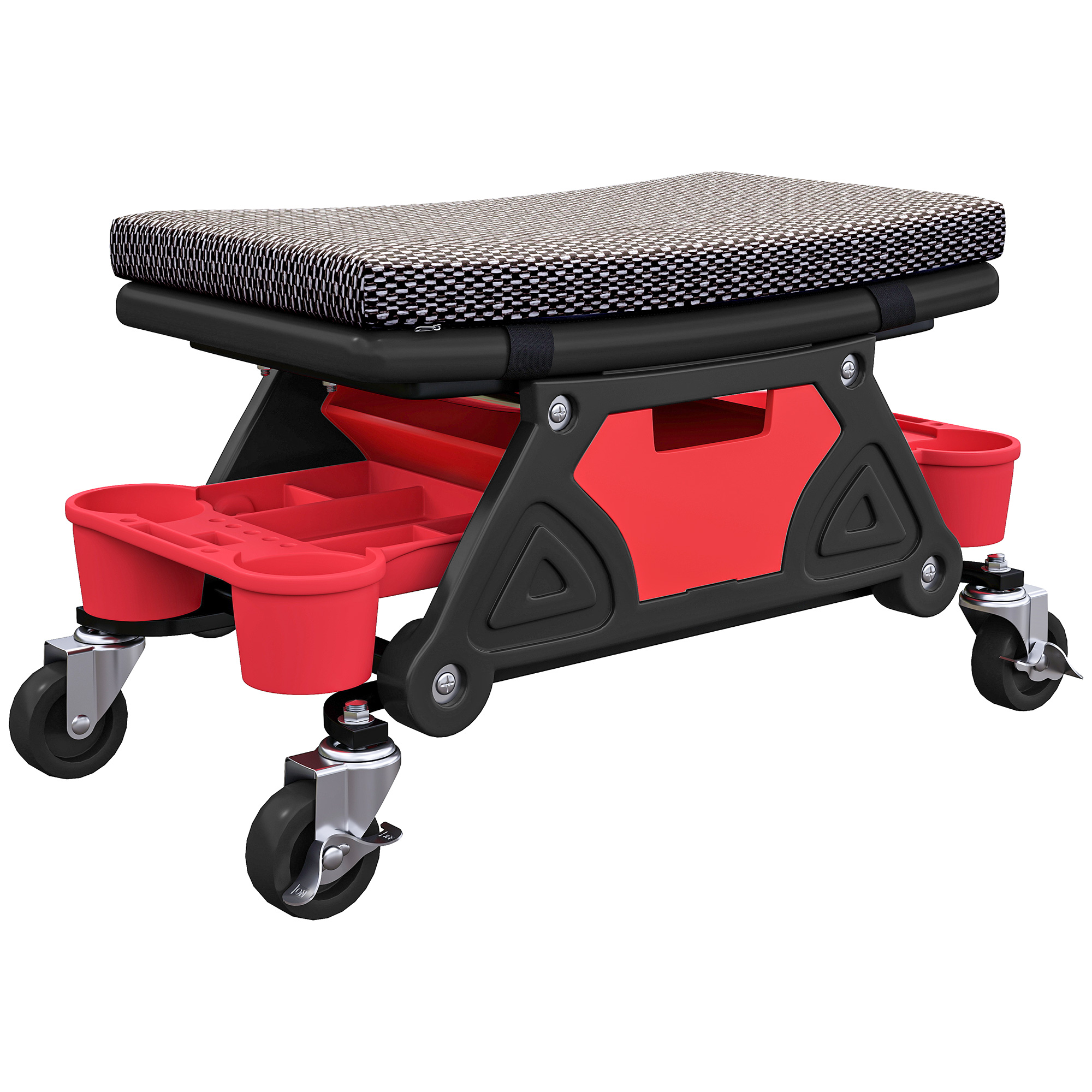 Rolling Mechanic Stool, 135kg Capacity Workshop Stool, 360° Swivel Roller Padded Creeper Seat With Wheels, Slide Out Tool Trays And Drawer For Garage, Shop, Auto Repair, Black - Image 1