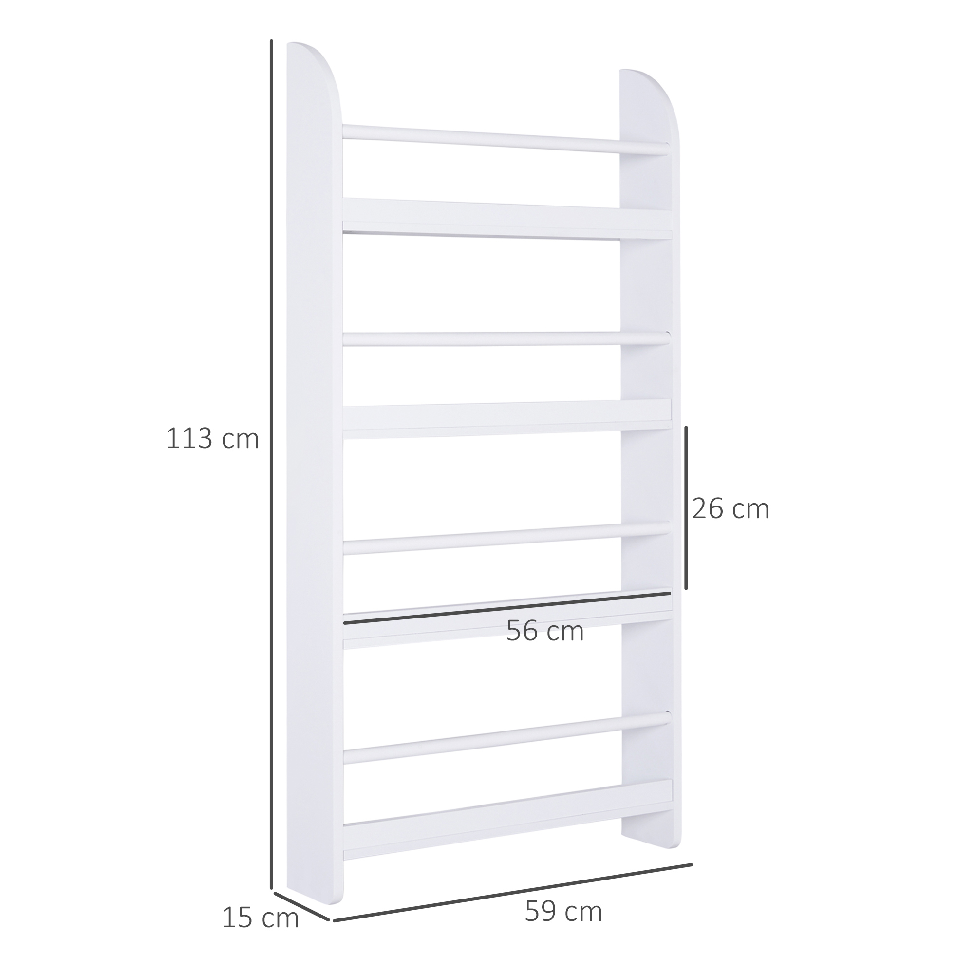 Bookcase, 4 Tier Wall Mounted Bookshelf, 15cm Depth Storage Shelving Rack For Bedroom Nursery Office Home, Accessories Supplies, White