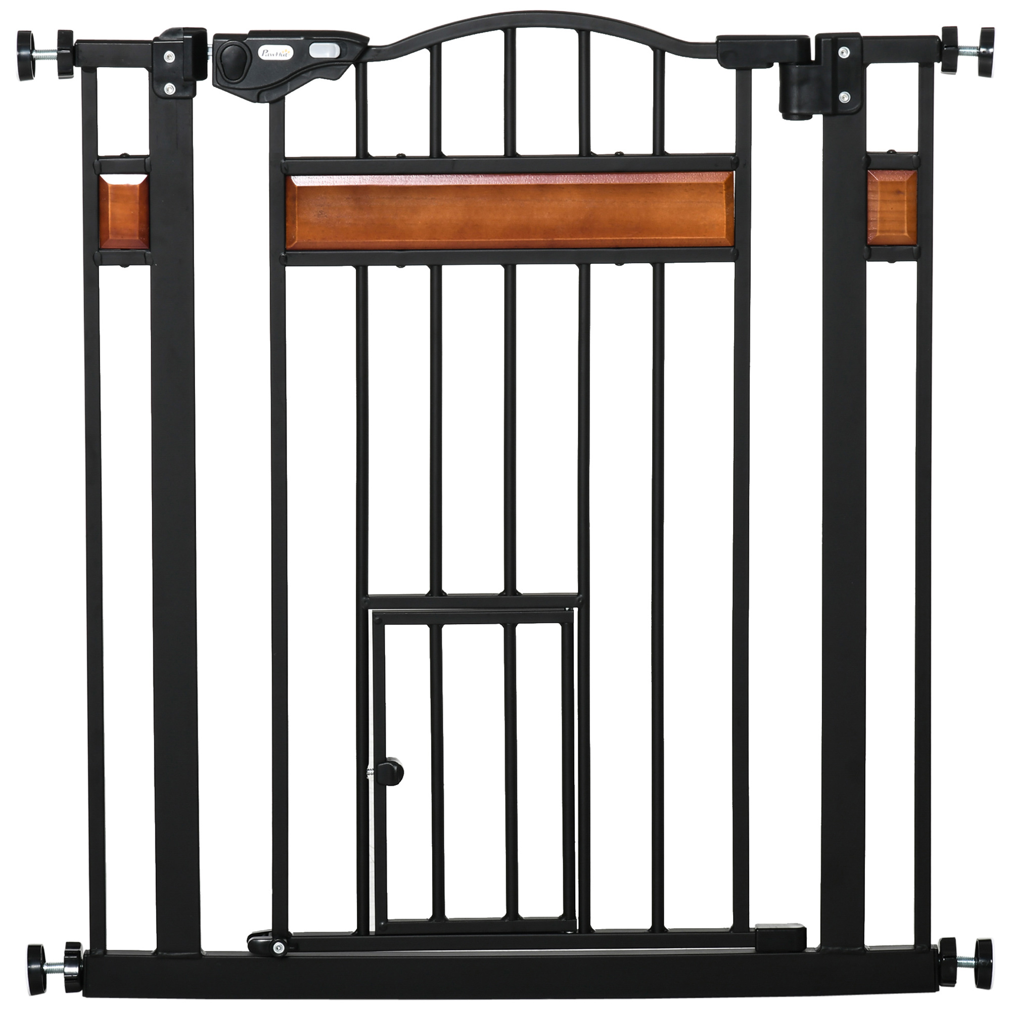 PawHut Pet Gate Safety Gate, With Cat Flap, Auto Close, For Staircases, Doorways, Hallways, 74-80cm Wide - Black - Image 1