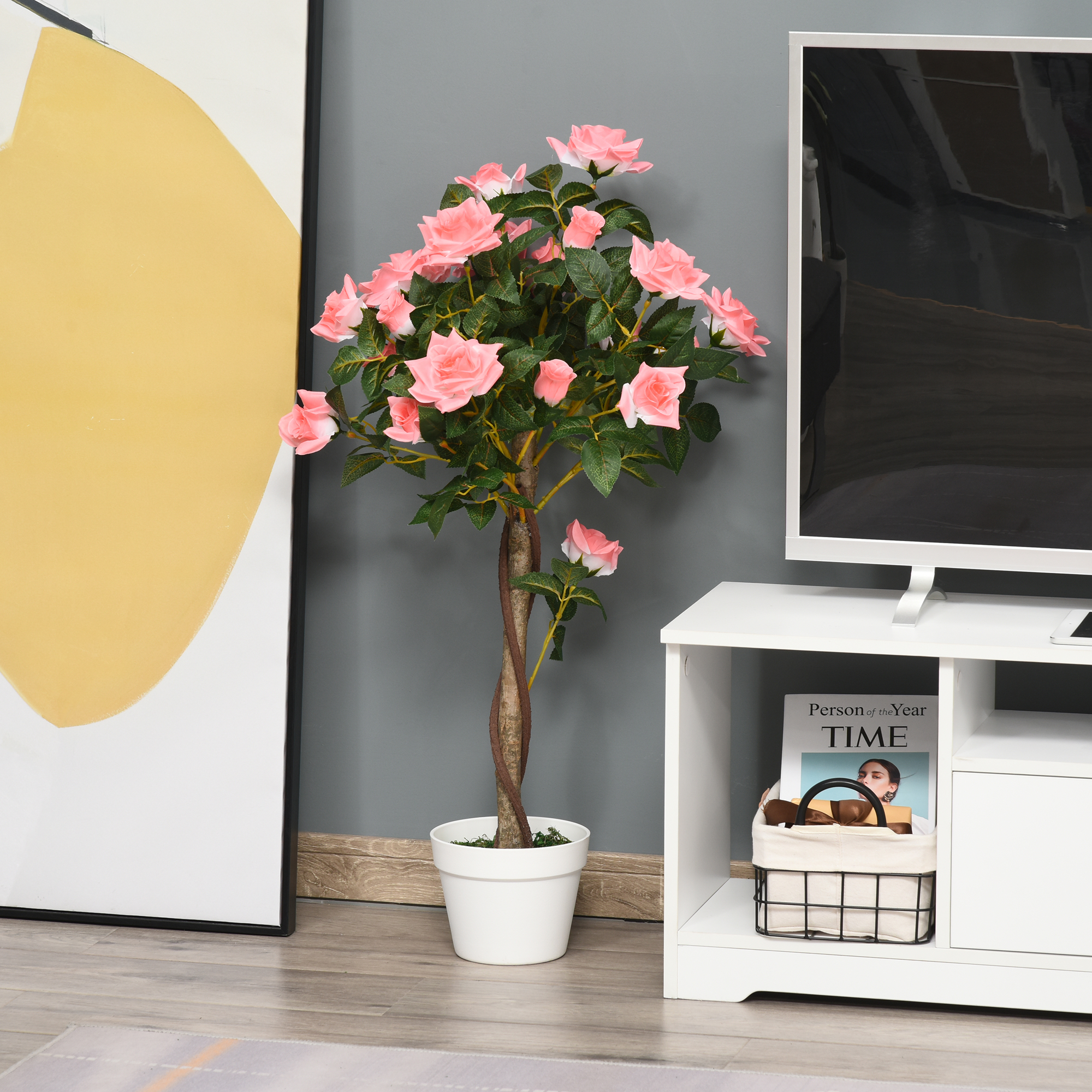 Artificial Plants Pink Rose Floral In Pot, Fake For Home Indoor Decor, 90cm — image 5
