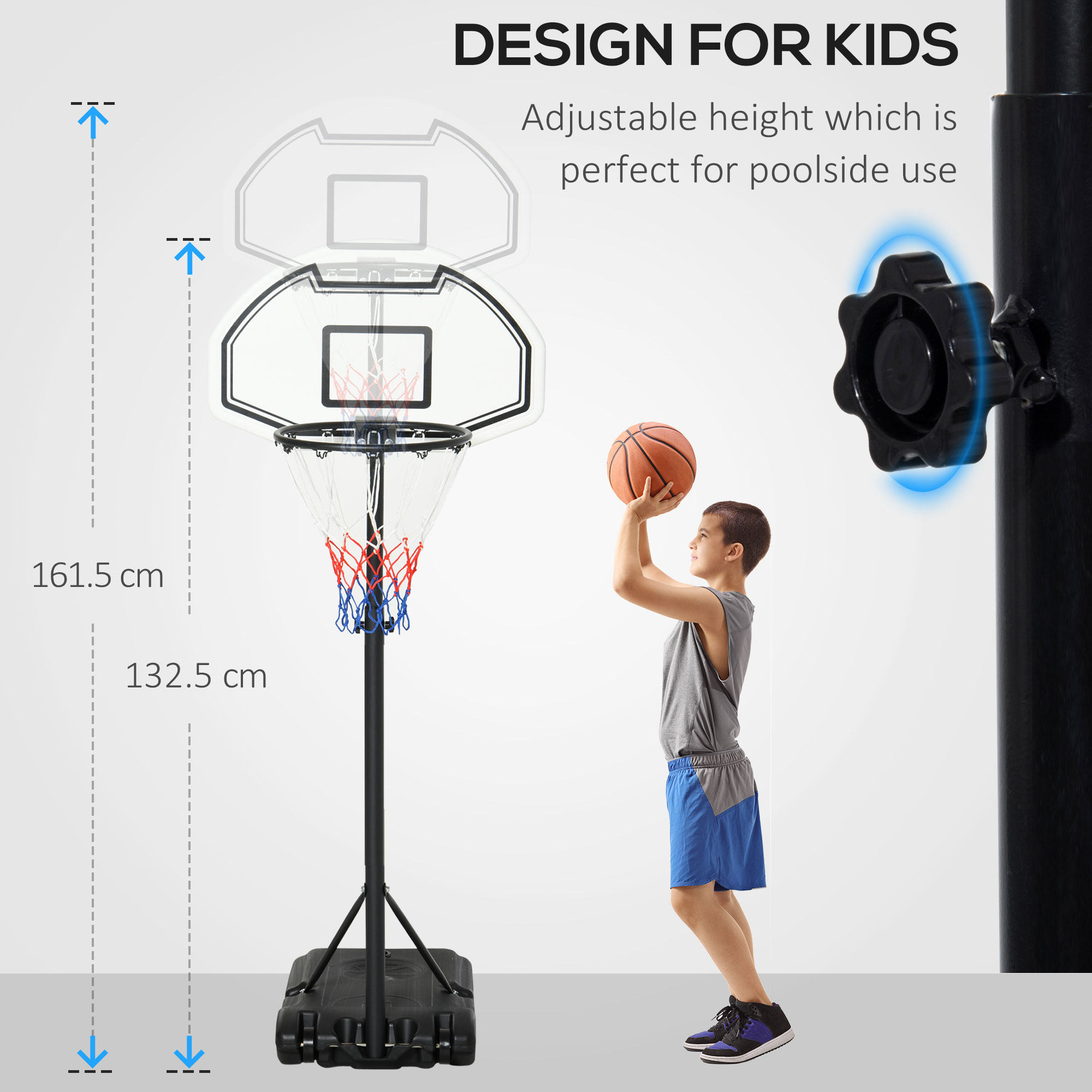 94-123cm Adjustable Height Basketball Hoop And Stand — image 3