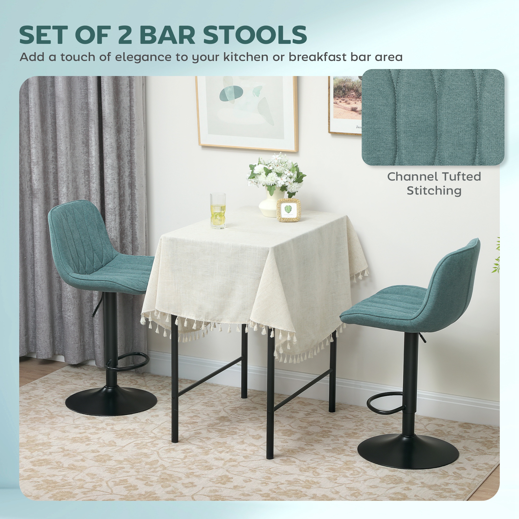 Set of two linen-look bar stools - blue
