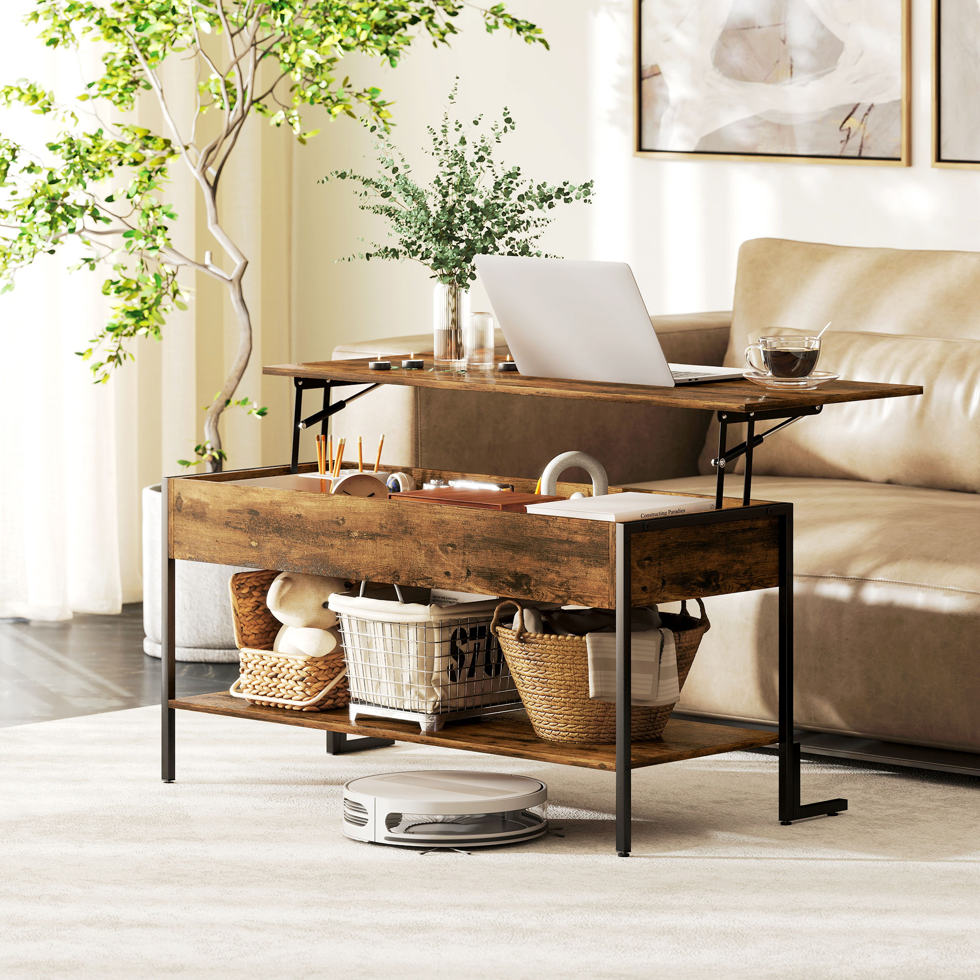 Effortless Lift-Top Coffee Table with Hidden Storage