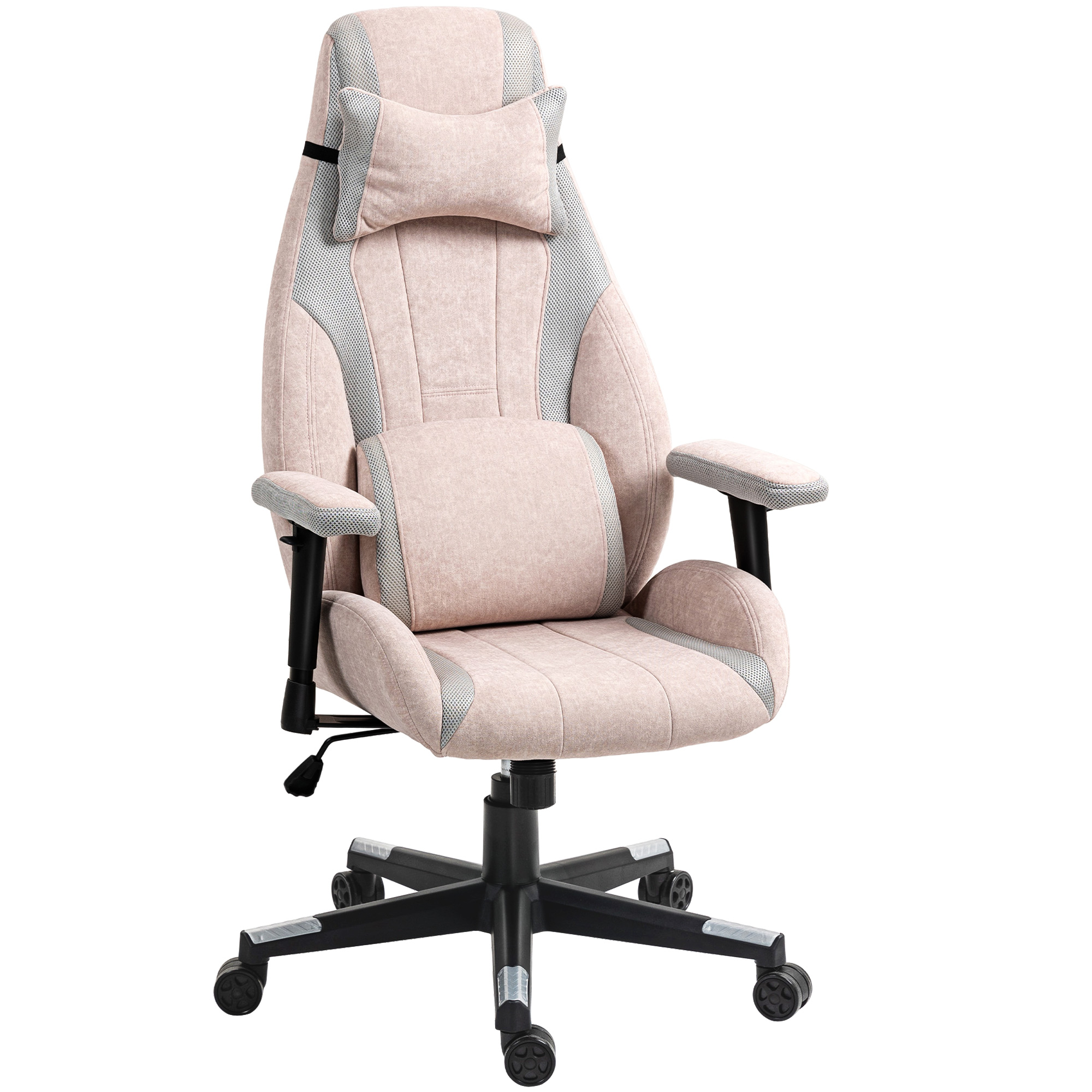 Fabric Gaming Chair With Lumbar Support, Headrest - Pale Pink 4