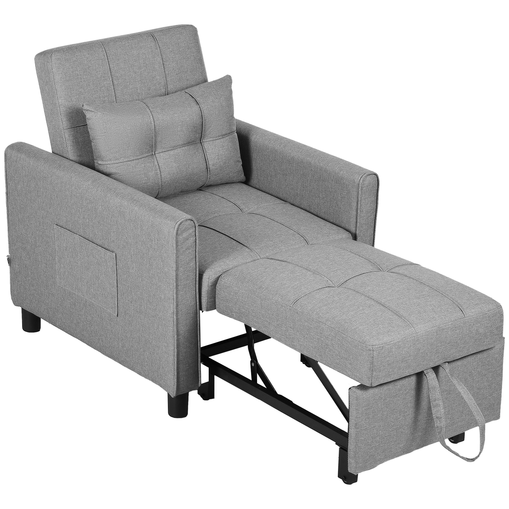 Linen-Look Single Chair Bed - Light Grey — image 5