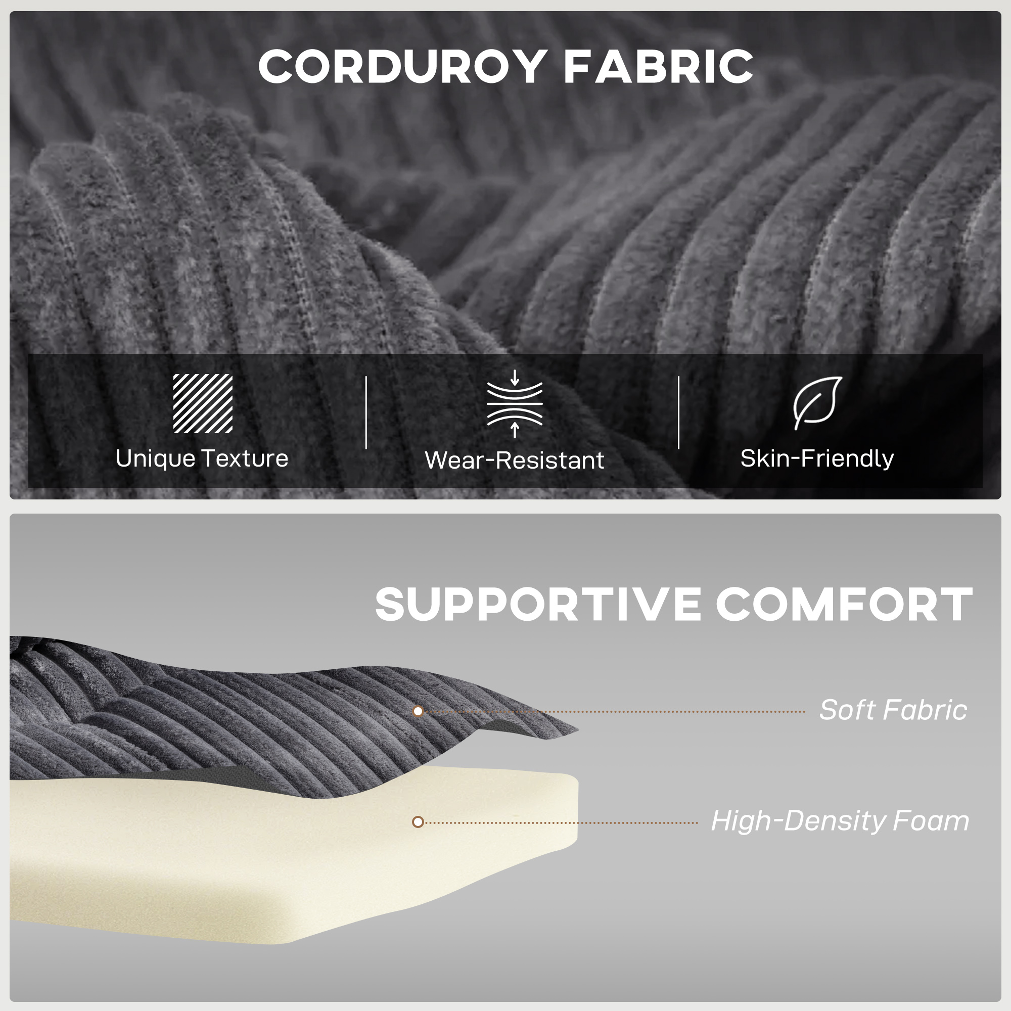 2 Seater Click Clack Sofa Bed With Pull Out Design, Corduroy Upholstery - Charcoal Grey Ea42d1ed Cd4f 4e45 88f2 127222d733f3