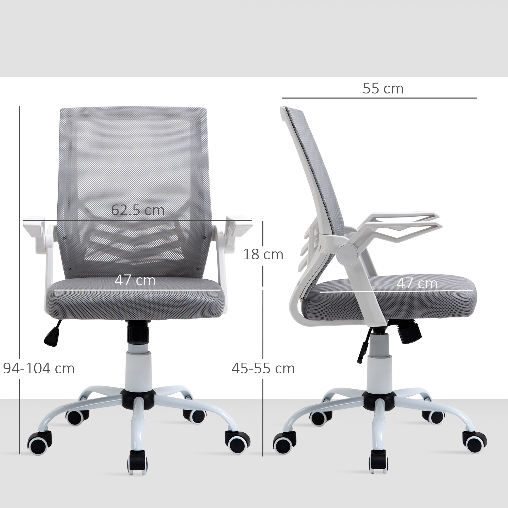 Vinsetto Office Chair With Flip-up Armrest, Mid Back Desk Mesh Lumbar Support — image 5