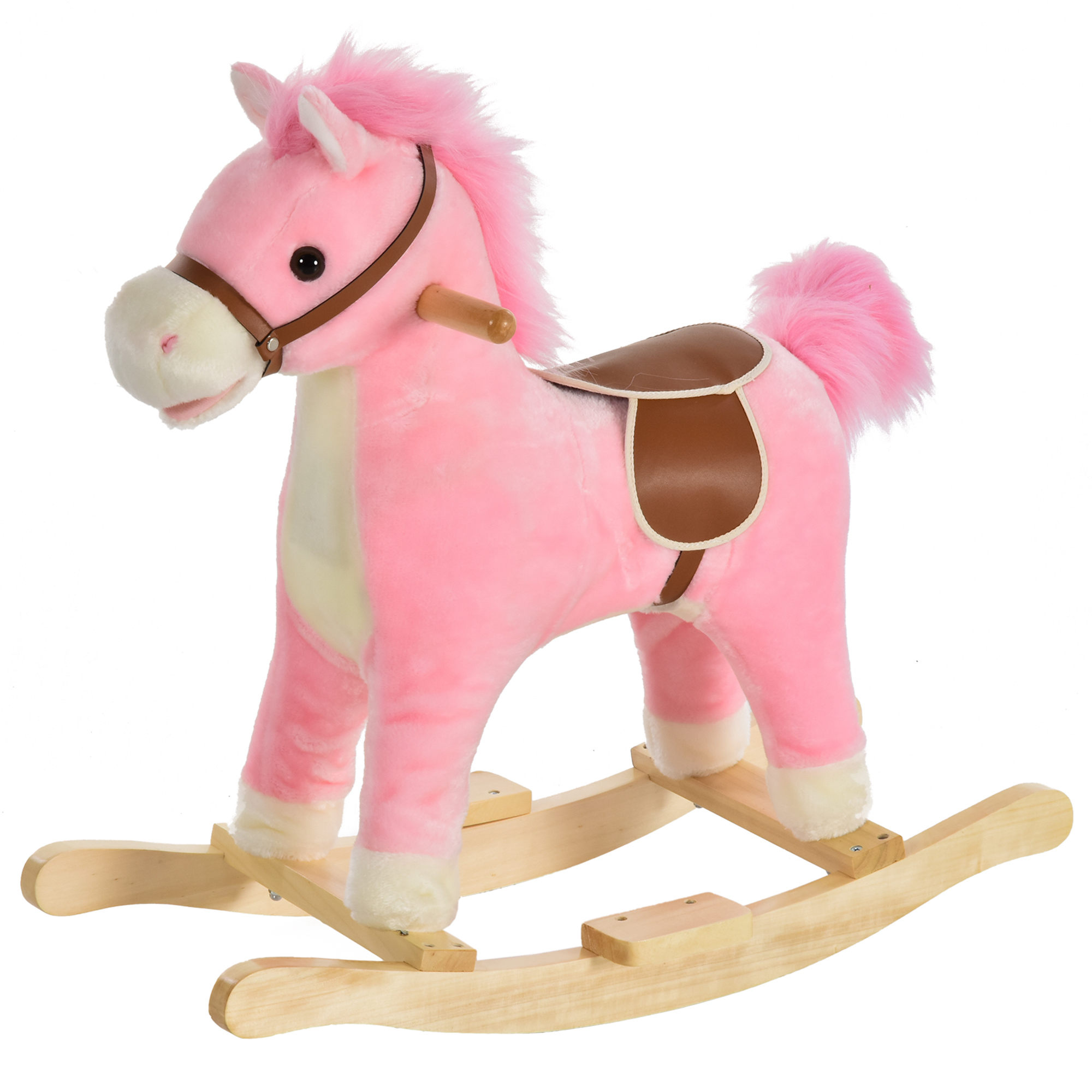 Kids Plush Rocking Horse W Sound Moving Mouth Wagging Tail Children Rocker Ride On Toy Gift 3-6 Years