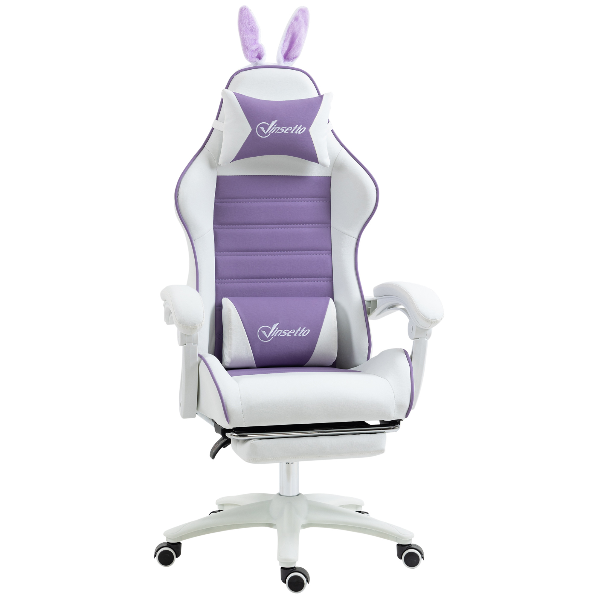 Vinsetto Racing Gaming Chair, Reclining PU Leather Computer Chair With Removable Rabbit Ears, Footrest, Headrest And Lumber Support, Purple 4