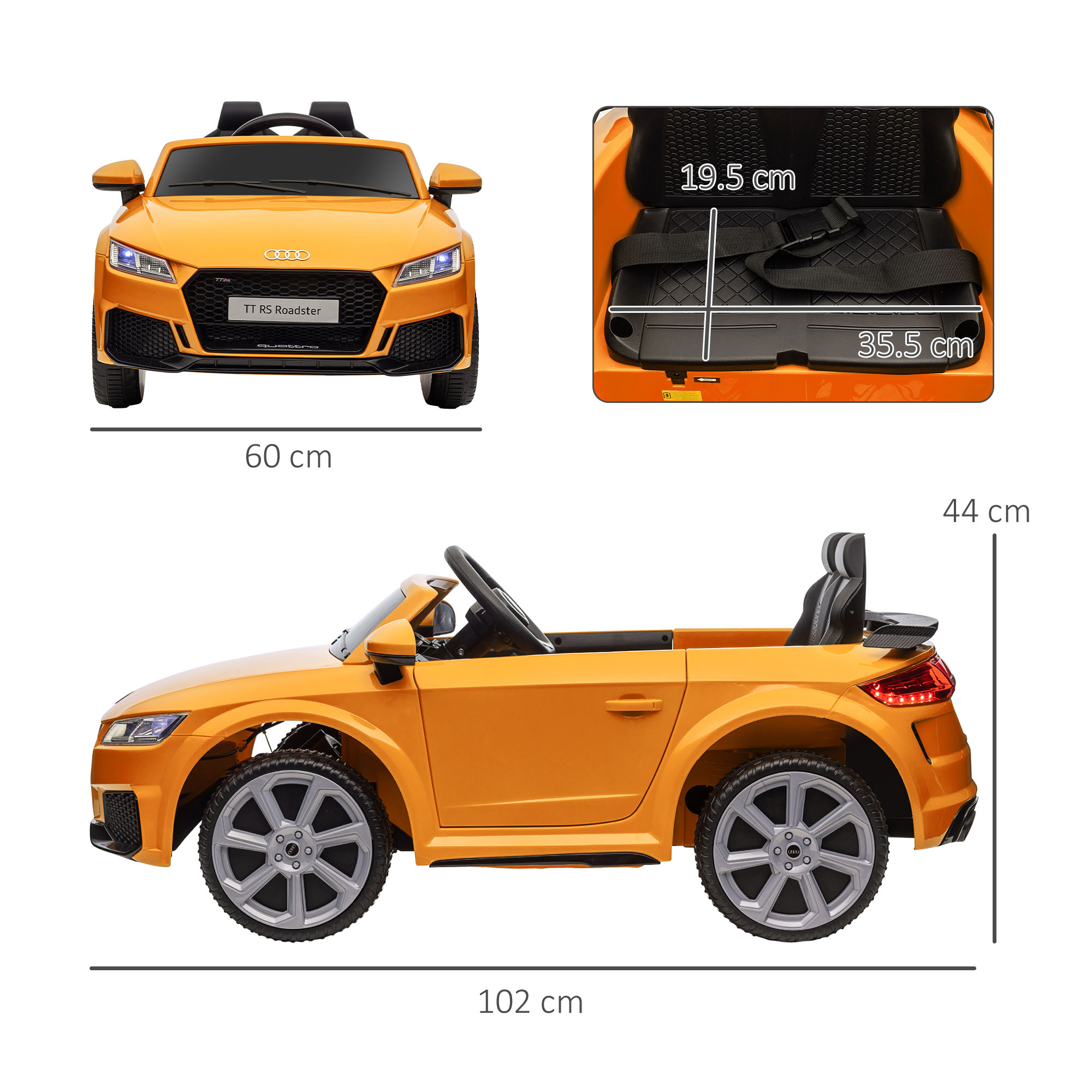 Kids Licensed Audi TT RS Ride-On Car 12V Battery W/ Remote Suspension Headlights And MP3 Player 3km/h Yellow