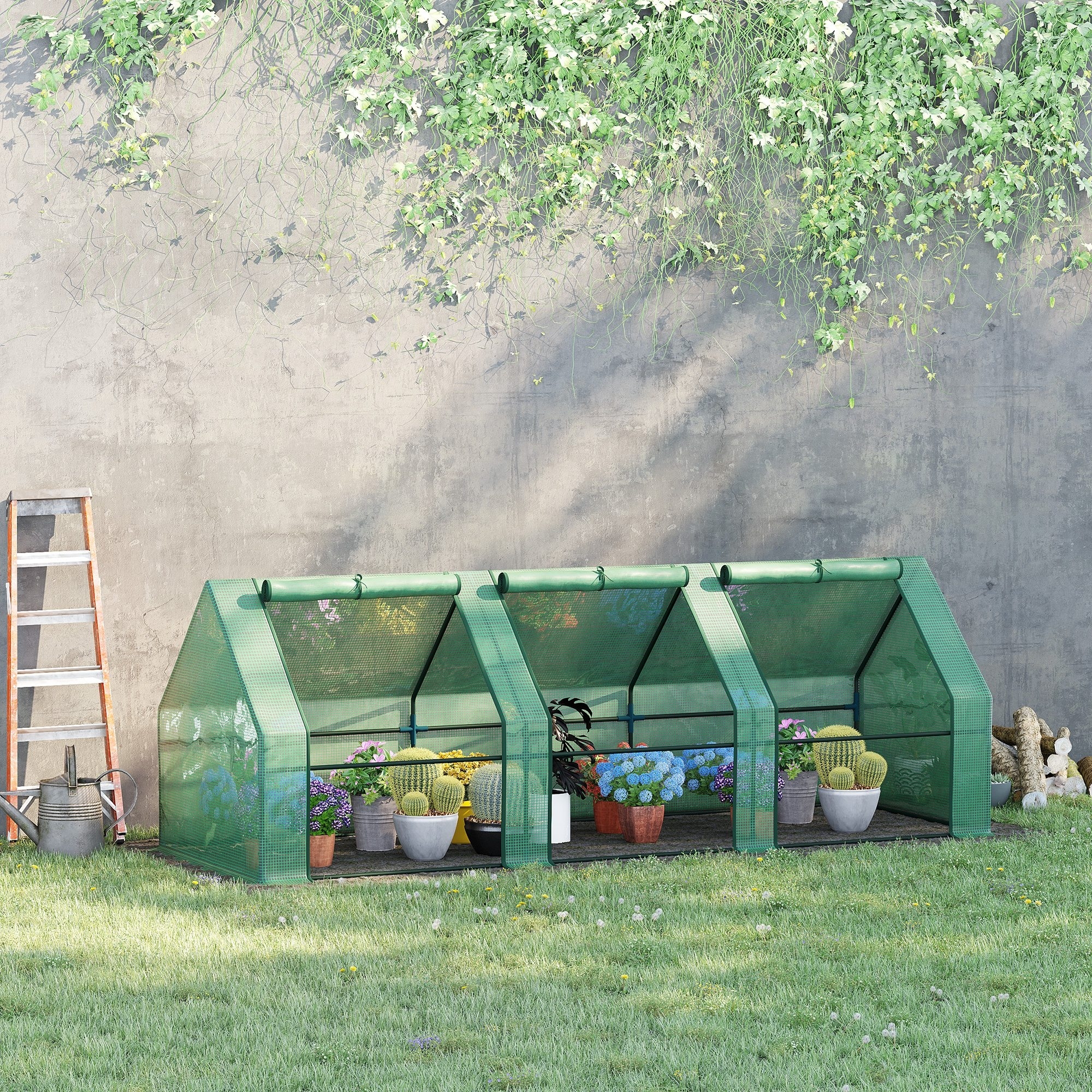 9 x 3 x 3 Portable Mini Greenhouse Outdoor Garden with Large Zipper Doors and Water/UV PE Cover, Green