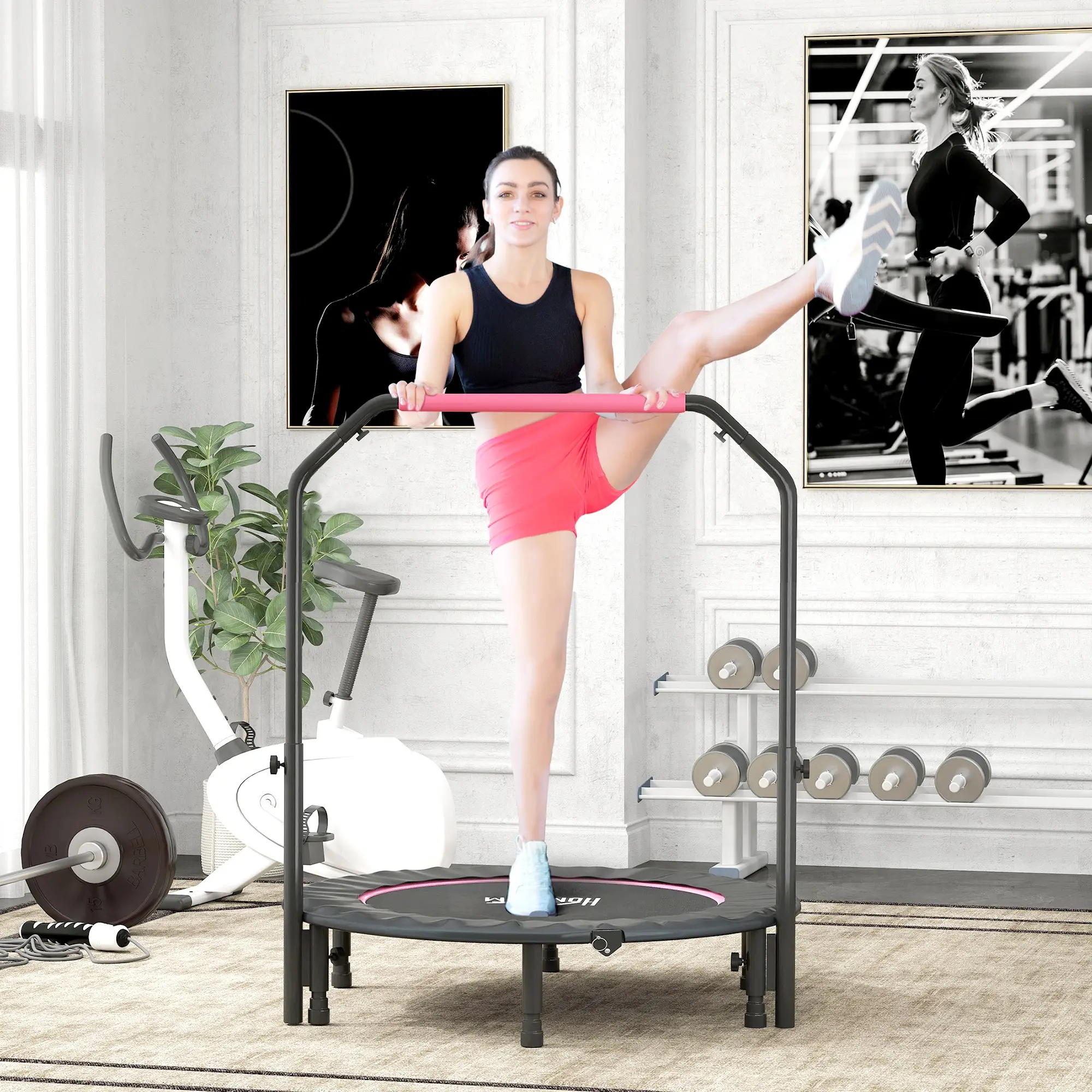 45 Foldable Mini Fitness Trampoline, With Adjustable Foam Handle