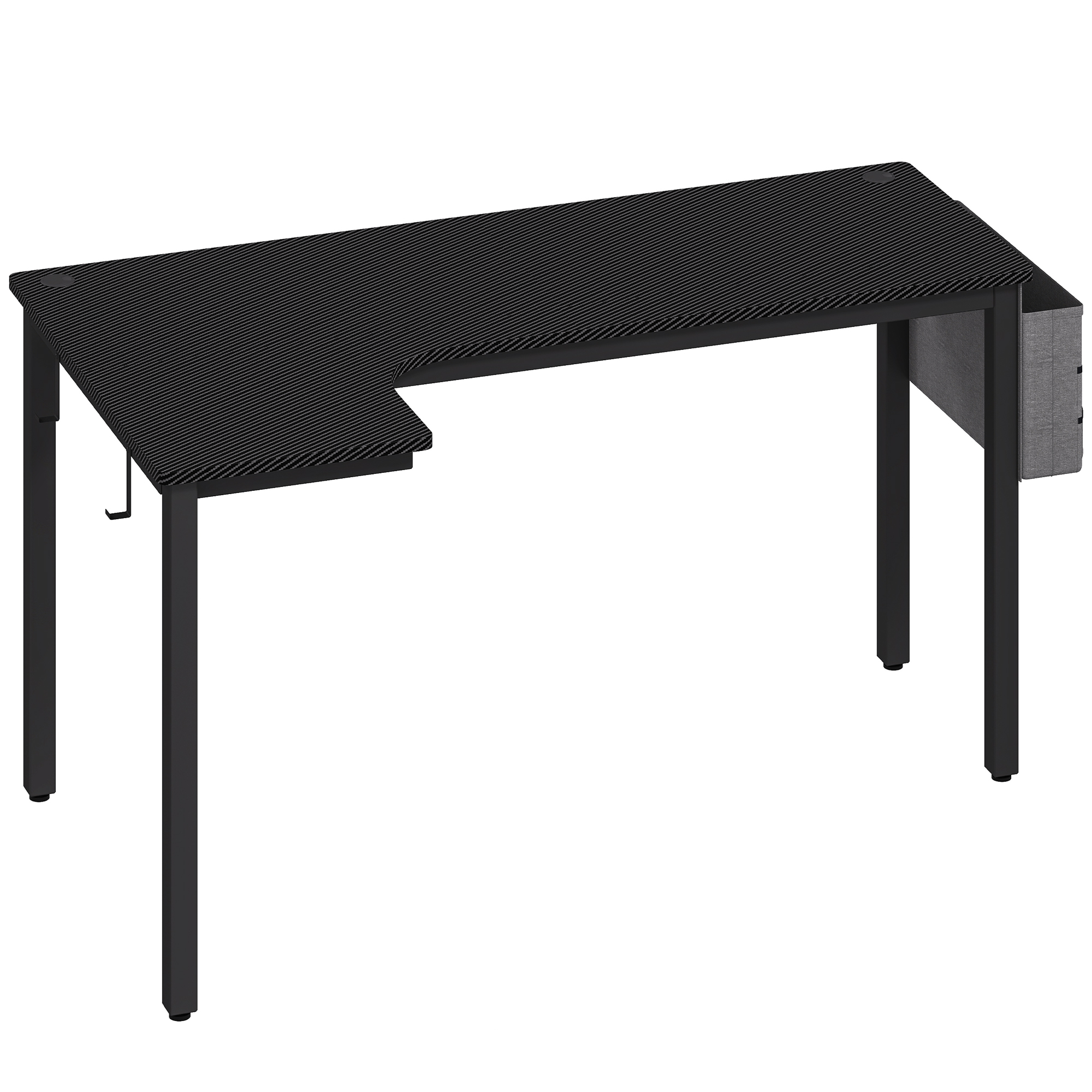 L-Shaped Computer Gaming Desk With Fabric Bag, Hooks And Cable Management, 145 X 81 X 76cm - Black 2