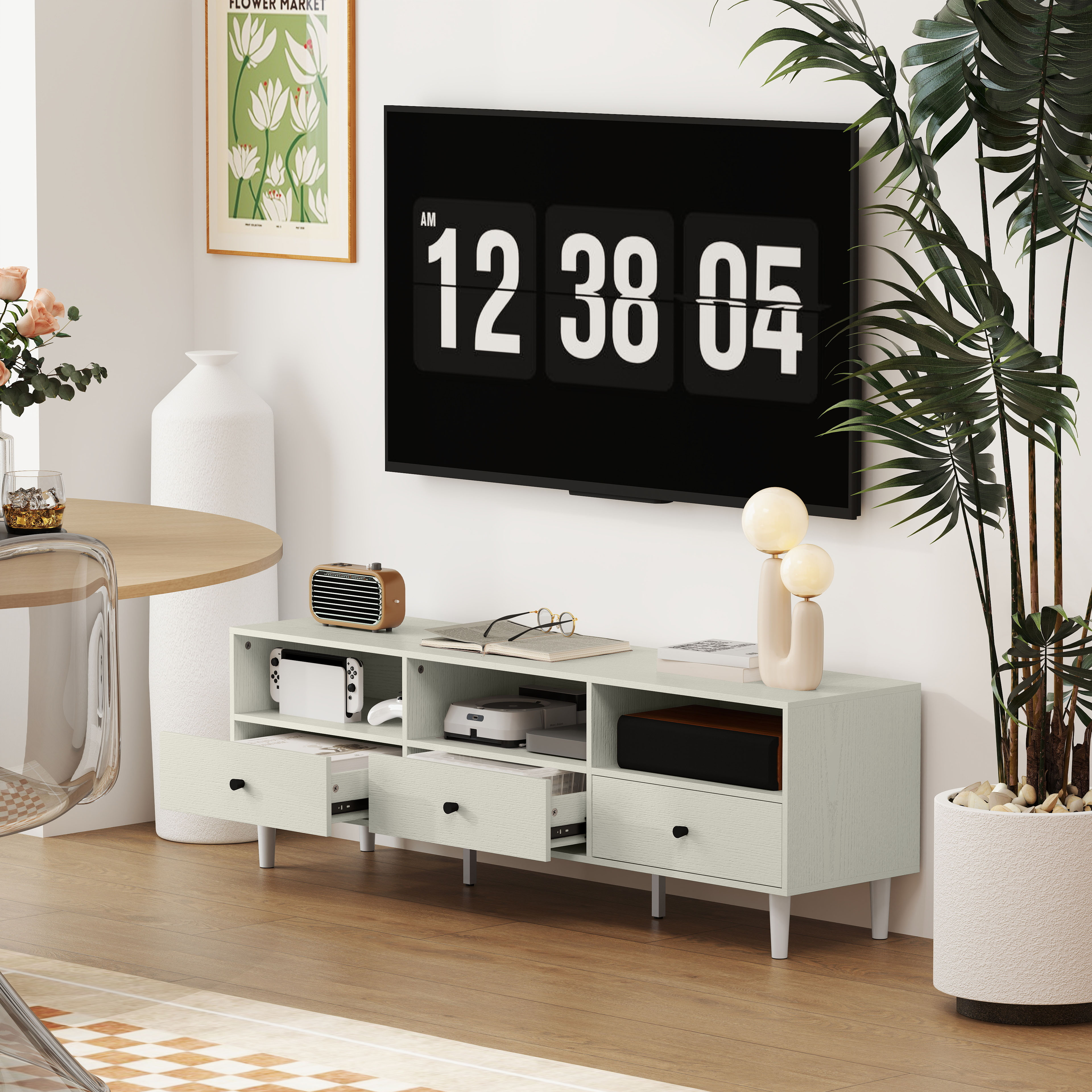 Multi-Storage Minimal White TV Stand