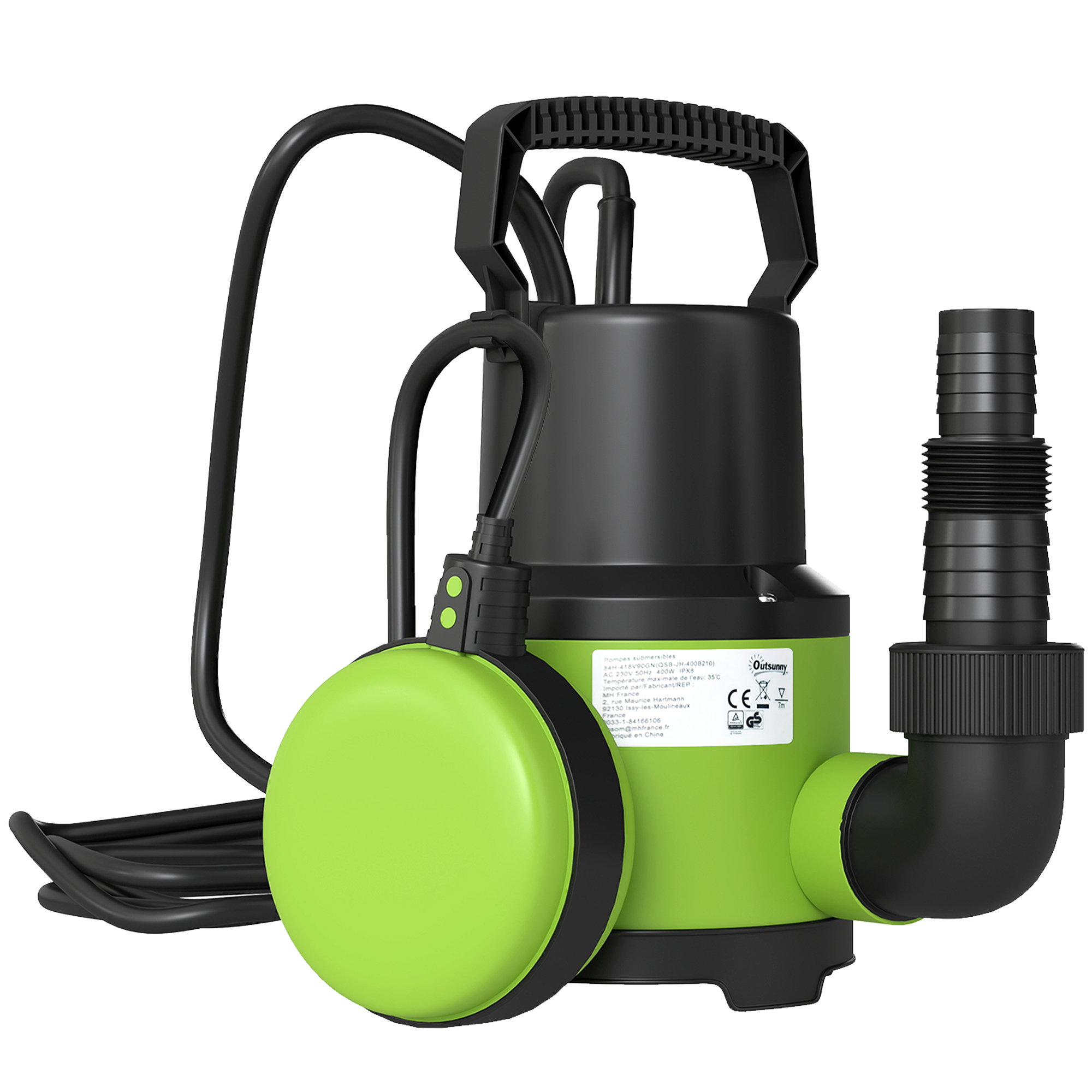 400W Submersible Water Pump For Dirty Clean Water, 9000L H Electric Sump Pump With Float Switch, Drain Water From Garden Pond, Hot Tub, Ditches, Portable And Lightweight - Image 1