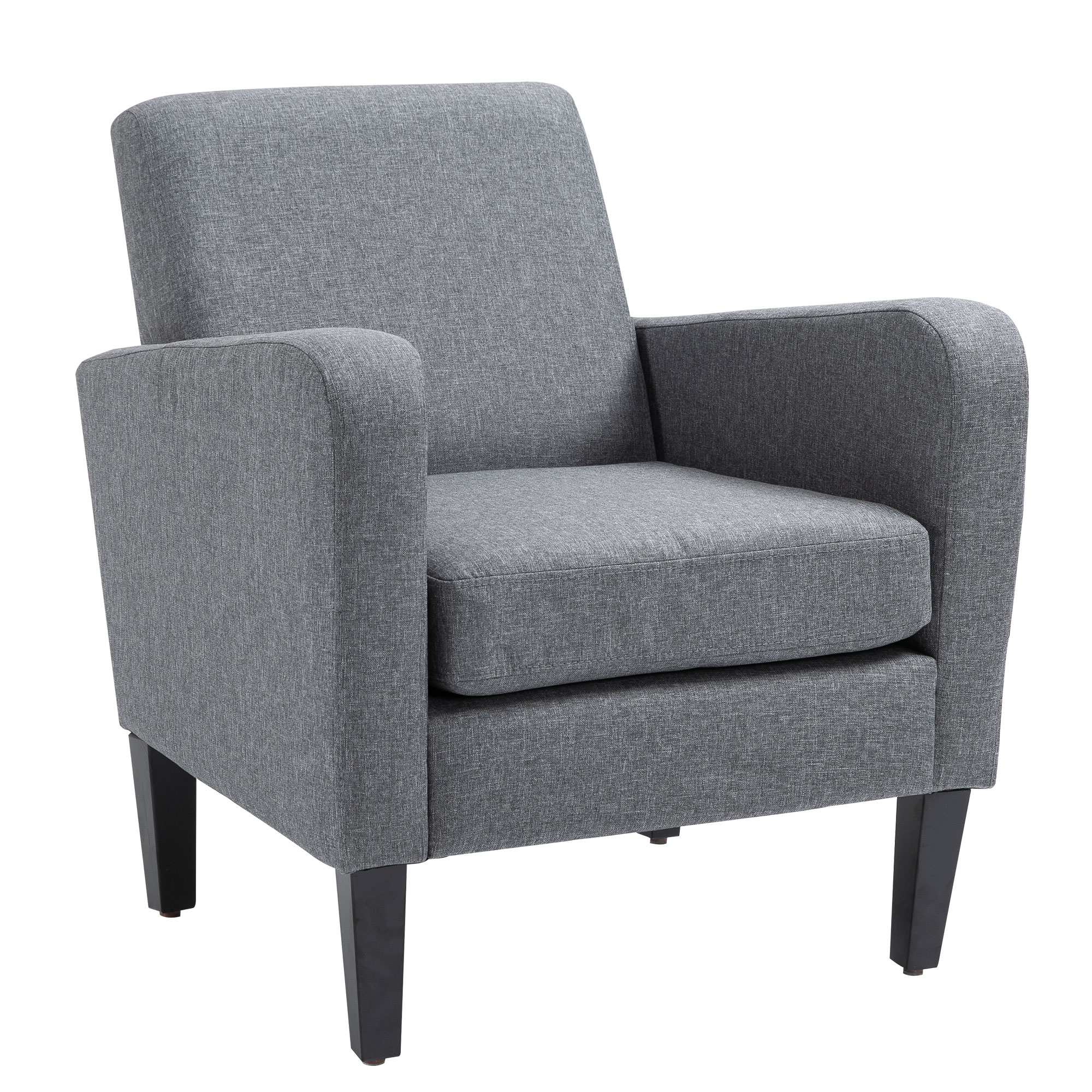 Modern grey curved accent chair with rubber wood legs