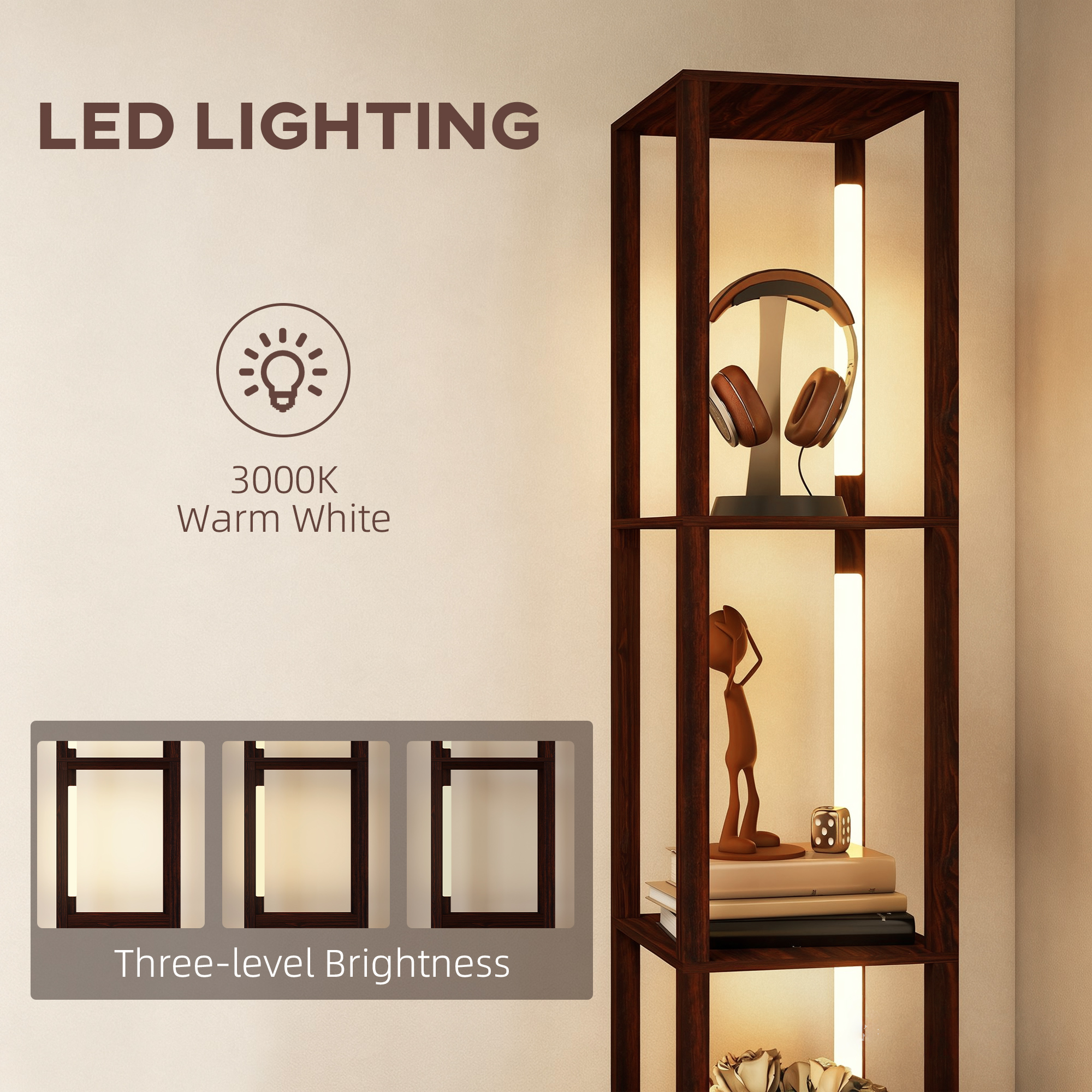 Floor Lamp With Shelves, LED Column Modern Standing Fabric Drawer, Adjustable — image 4