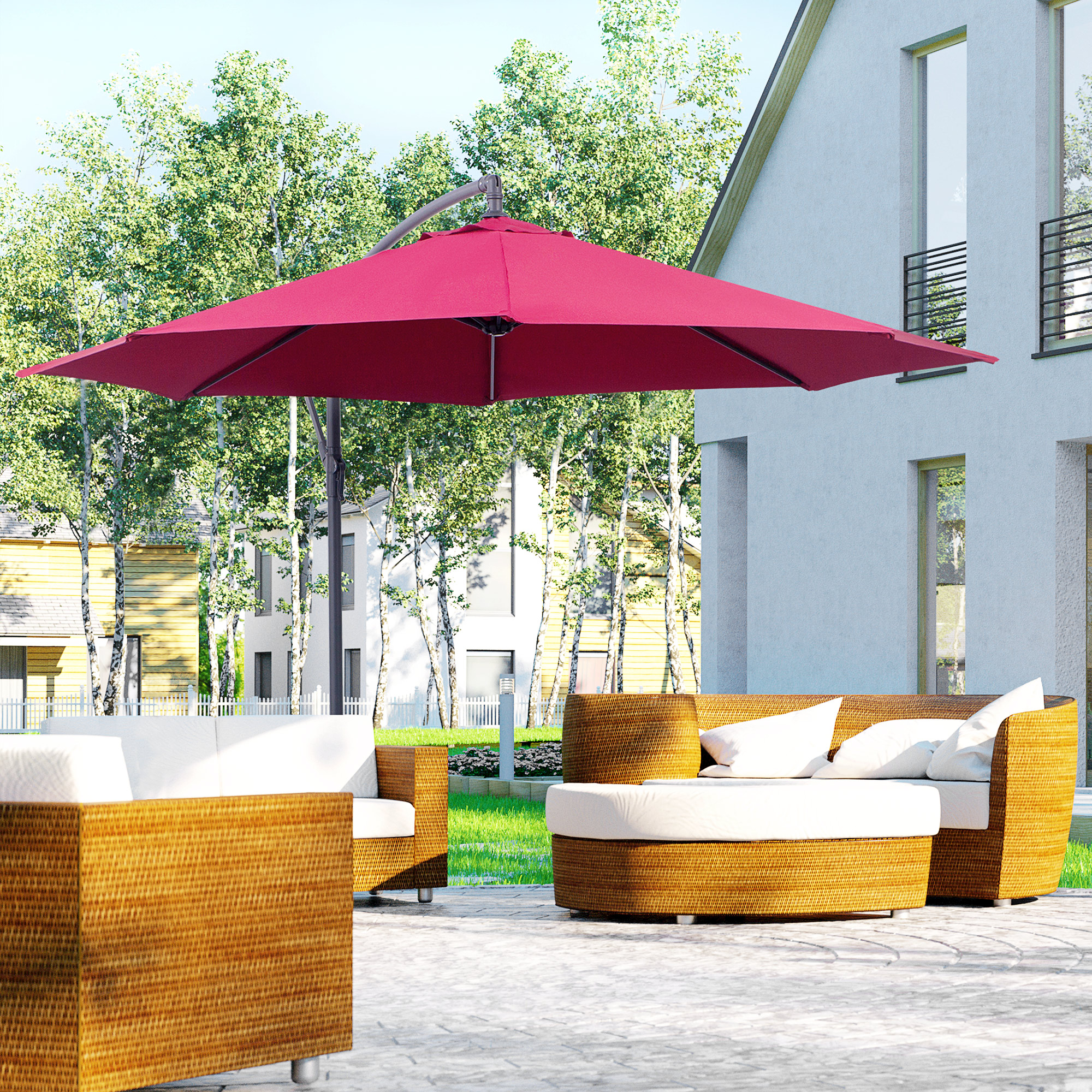 10 Cantilever Patio Umbrellas with UV and Water Resistant for Patio & Backyard Comfortable Red