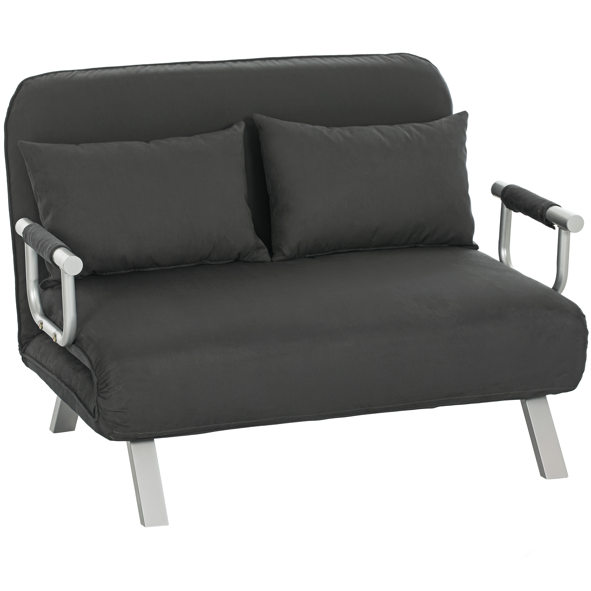 Charcoal grey faux suede two-seater click-clack sofa bed