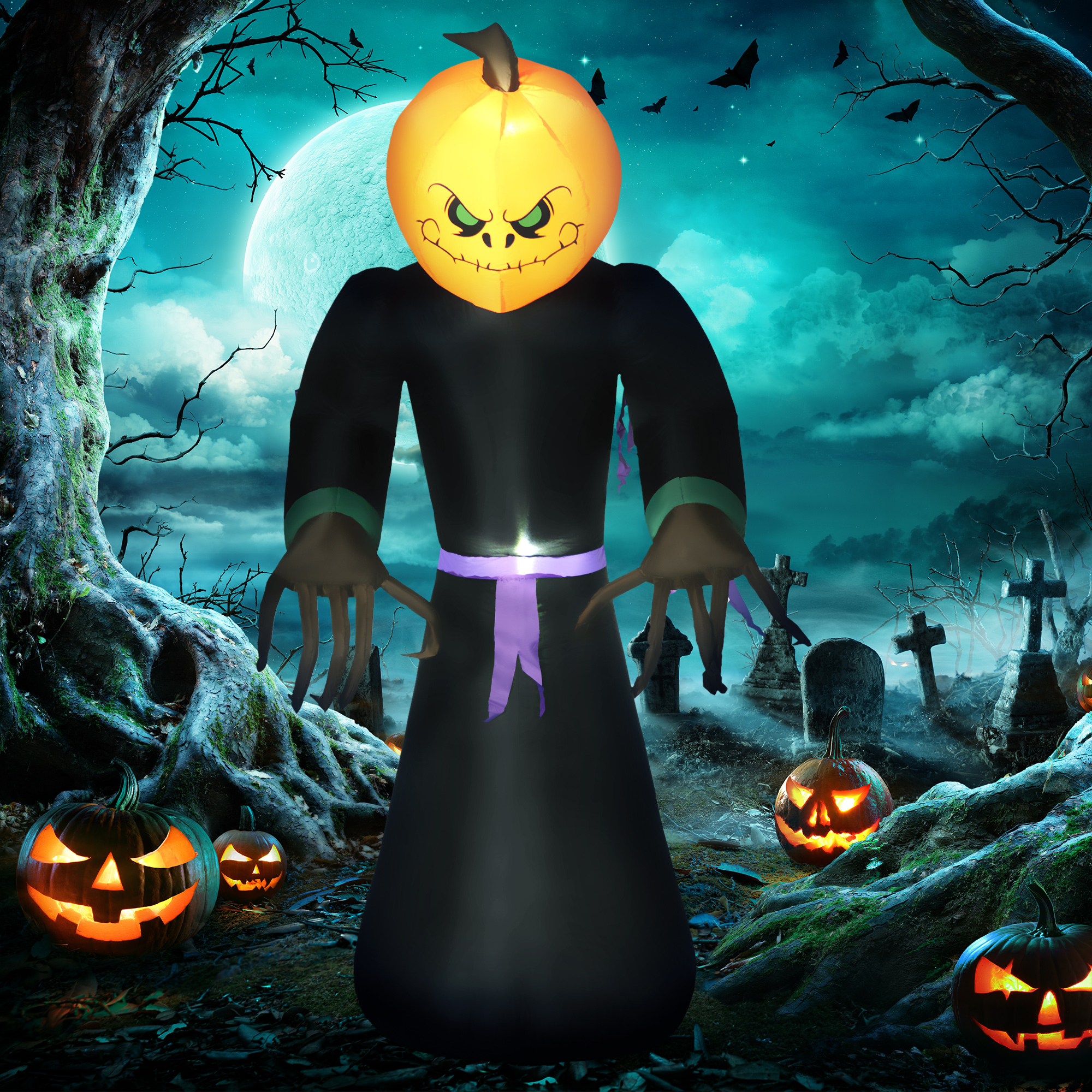 2.1m Inflatable Pumpkin Ghost Head Monster Vampire 6 LED