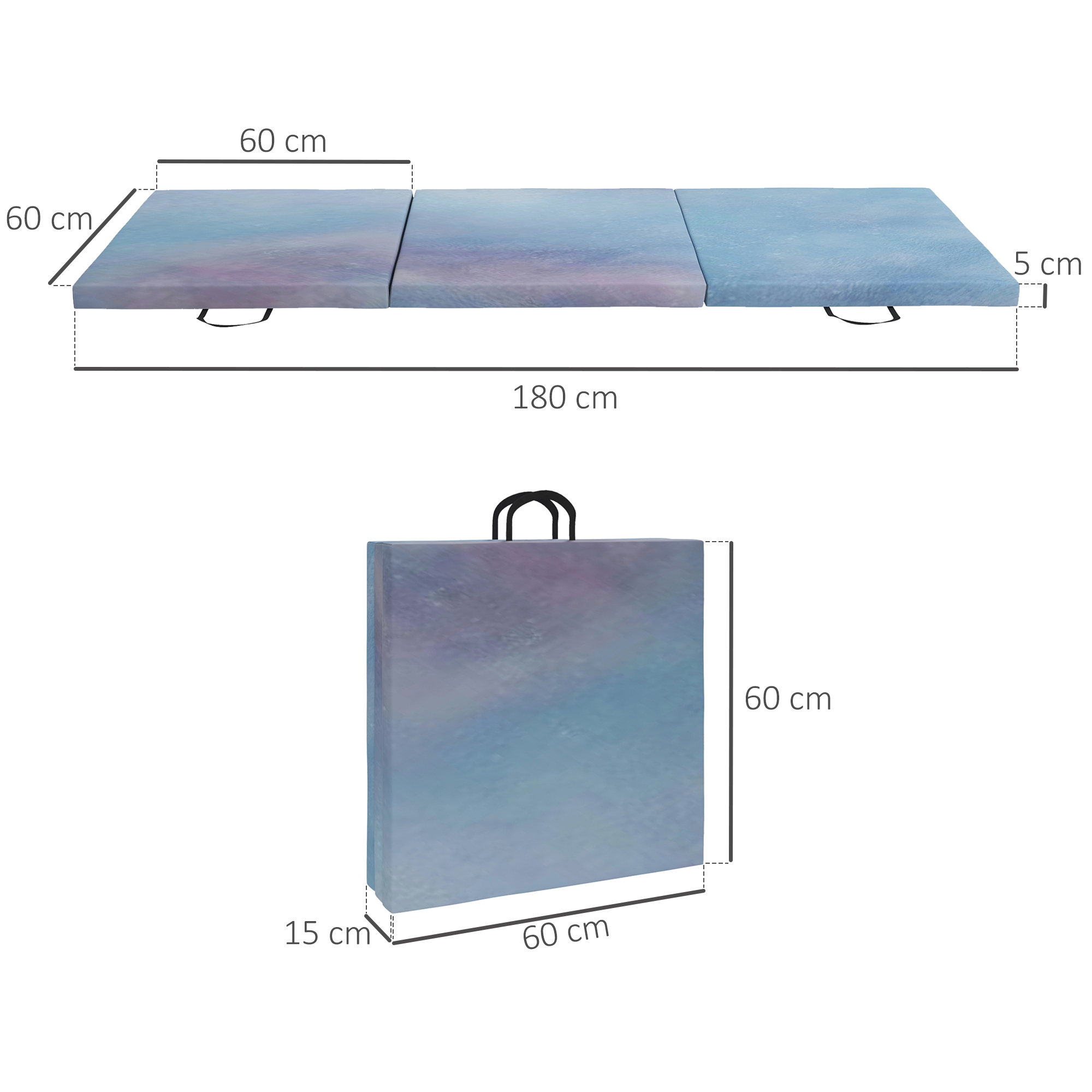 6FT Foldable Gymnastics Mat, Tri-Fold 2 Thick Crash With Carry Strap Handles
