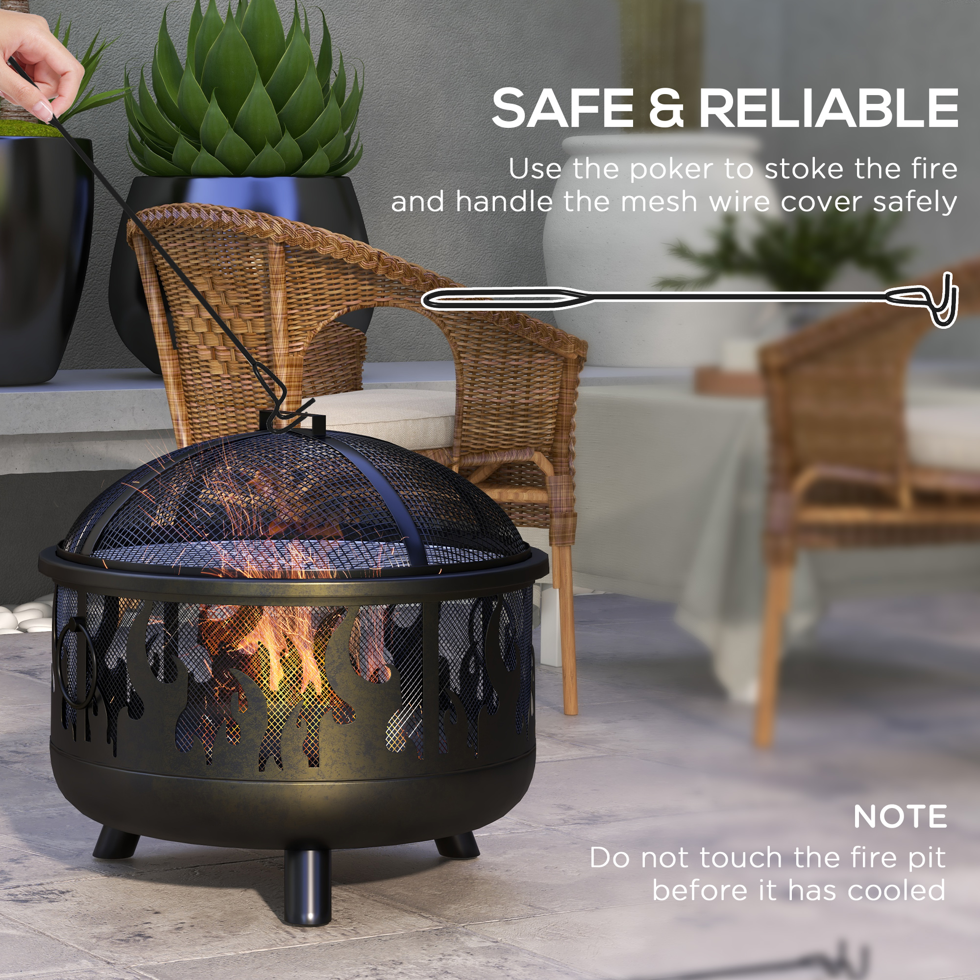 Steel Fire Pit BBQ, With Poker - Black — image 4