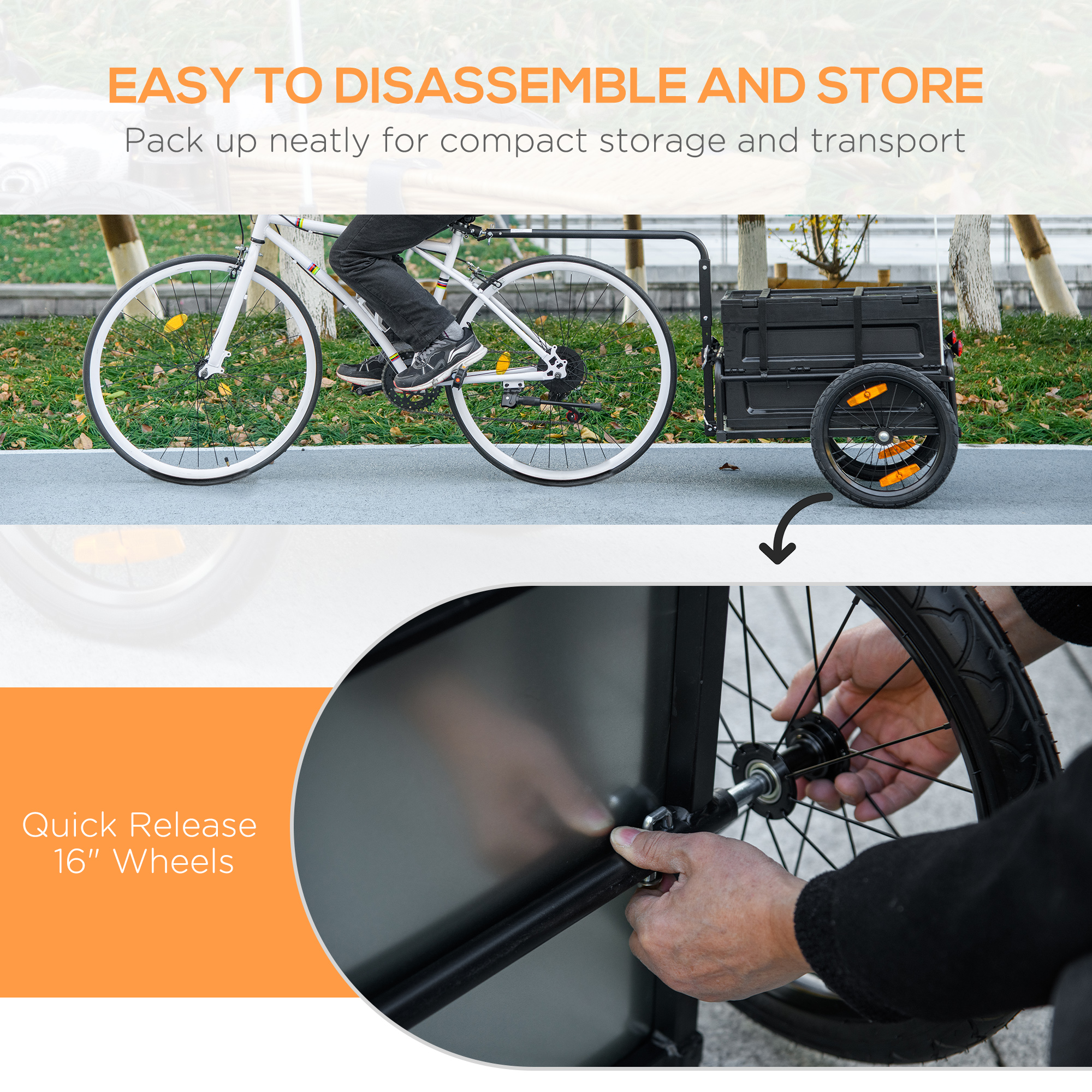 Trailer for Bike, Bicycle Cargo Trailer with Removable Storage Box, Galvanized Bottom