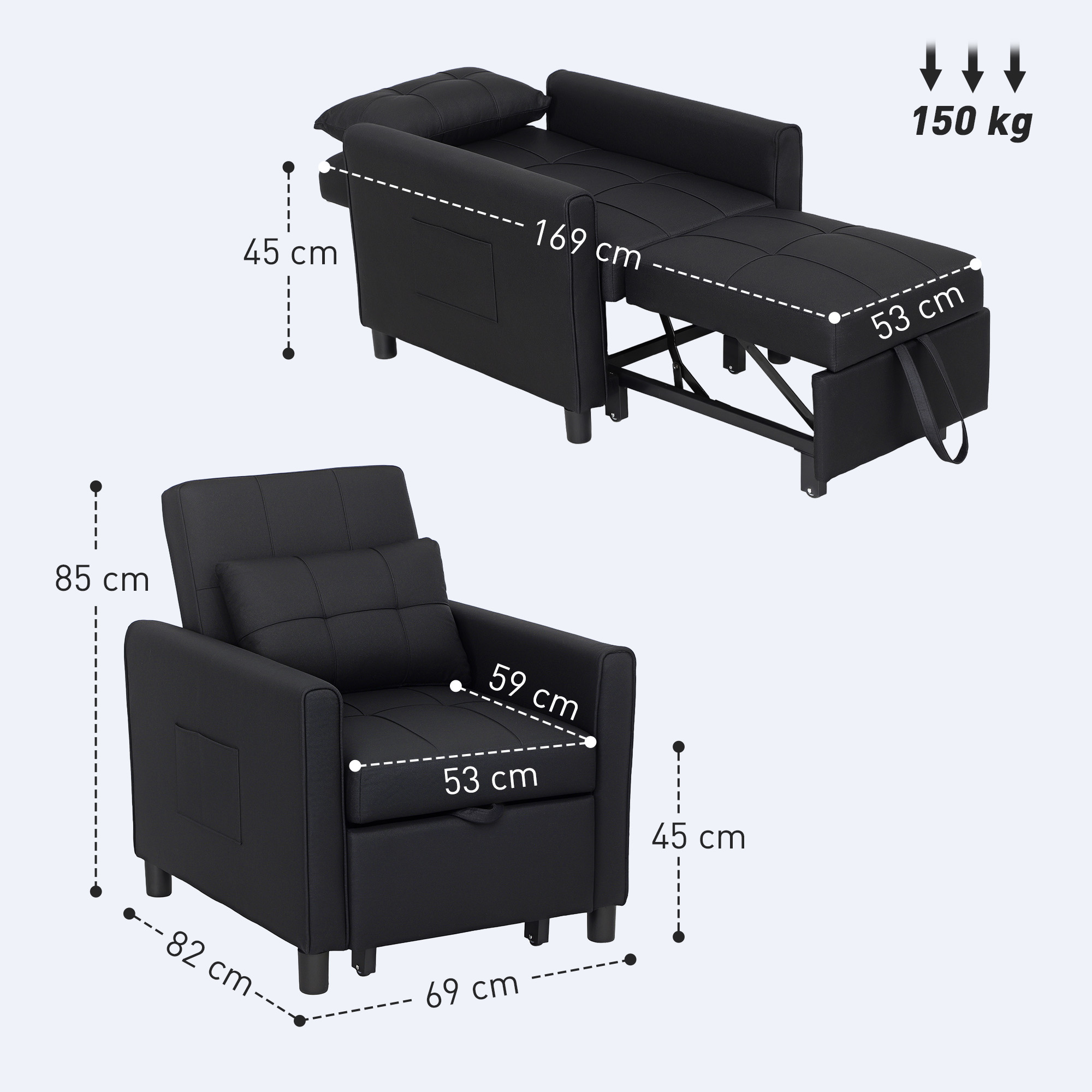 3-In-1 Linen-Look Single Chair Bed With 11cm Thick Adjustable Back & Eucalyptus — image 2