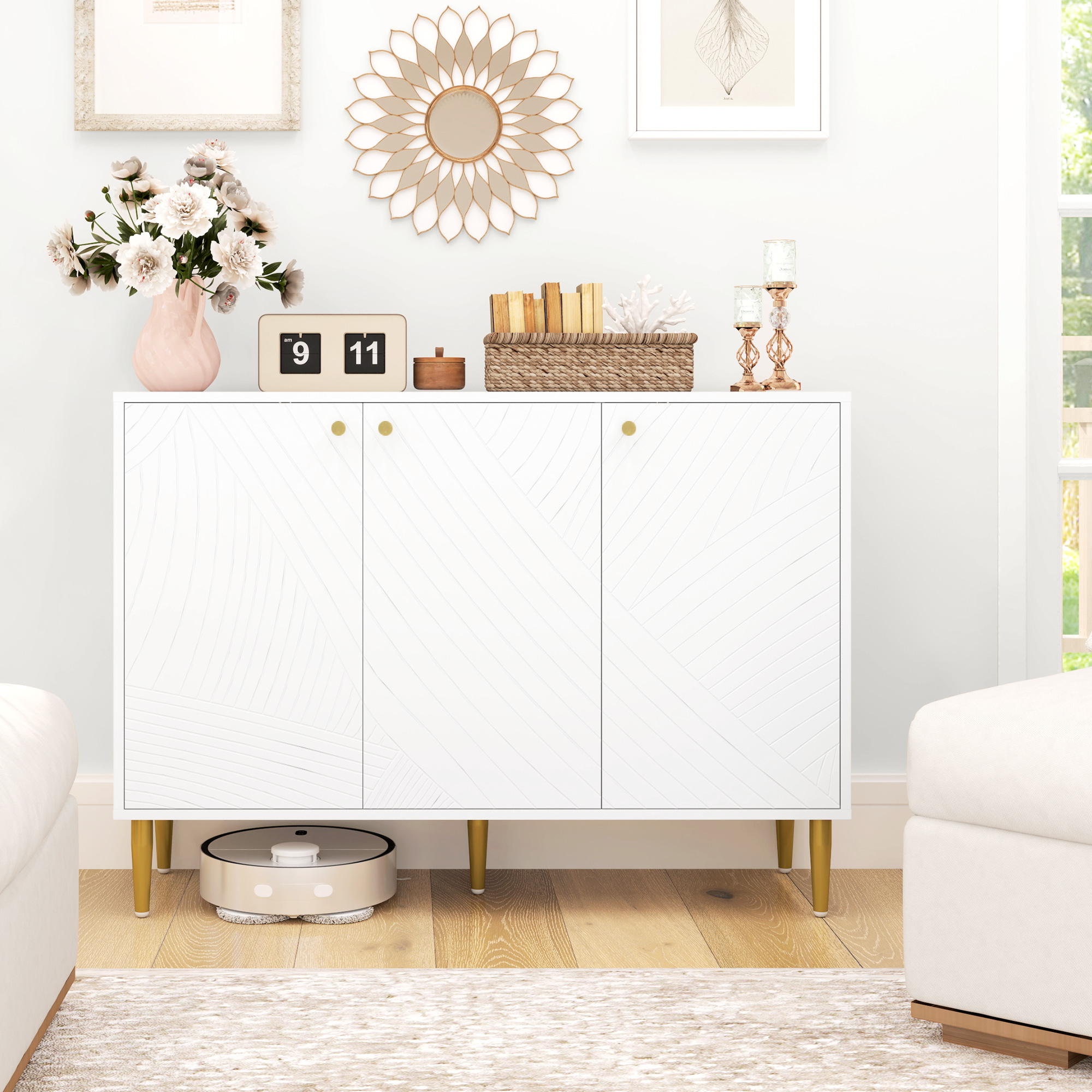 Elegant Two-Cupboard Sideboard - White/Gold-Tone — image 4