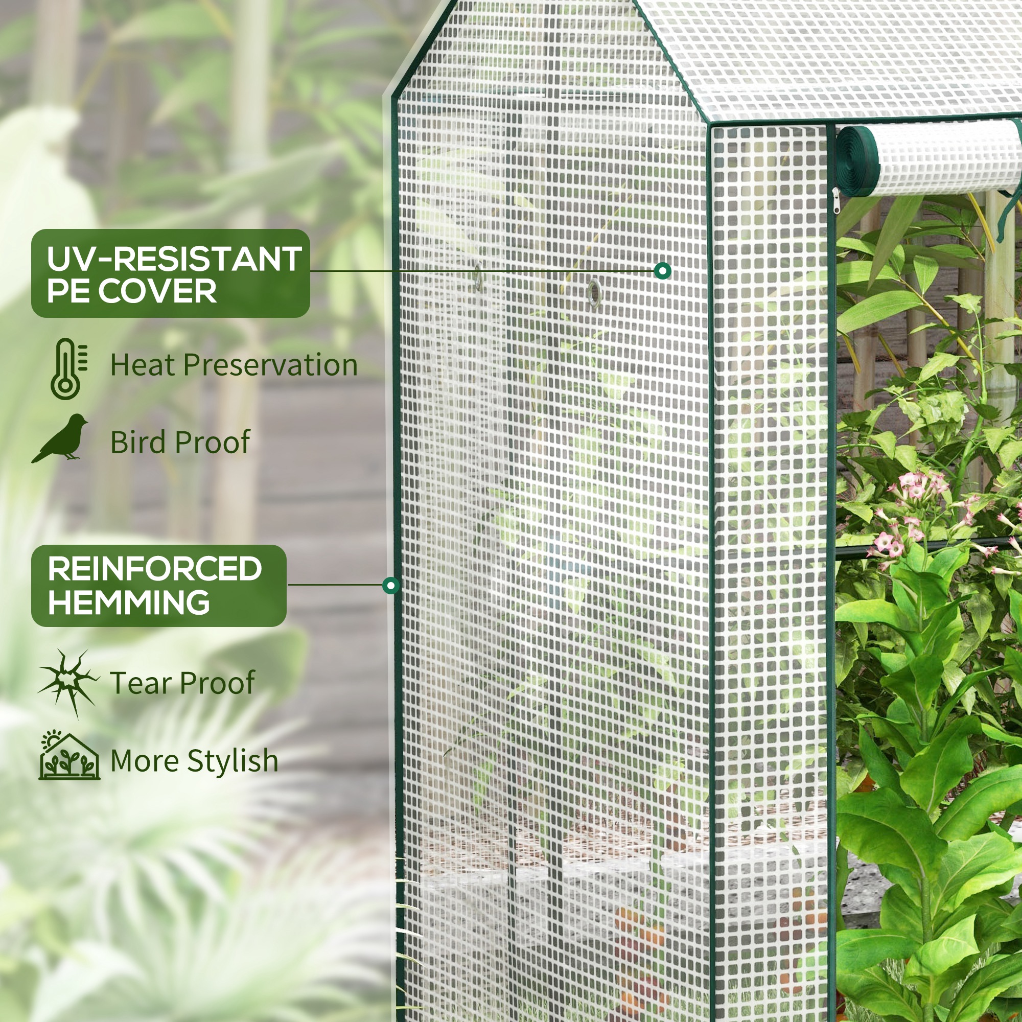Green House, Mini Greenhouse With 2 Roll-up Doors, Vent Holes And Reinforced — image 4