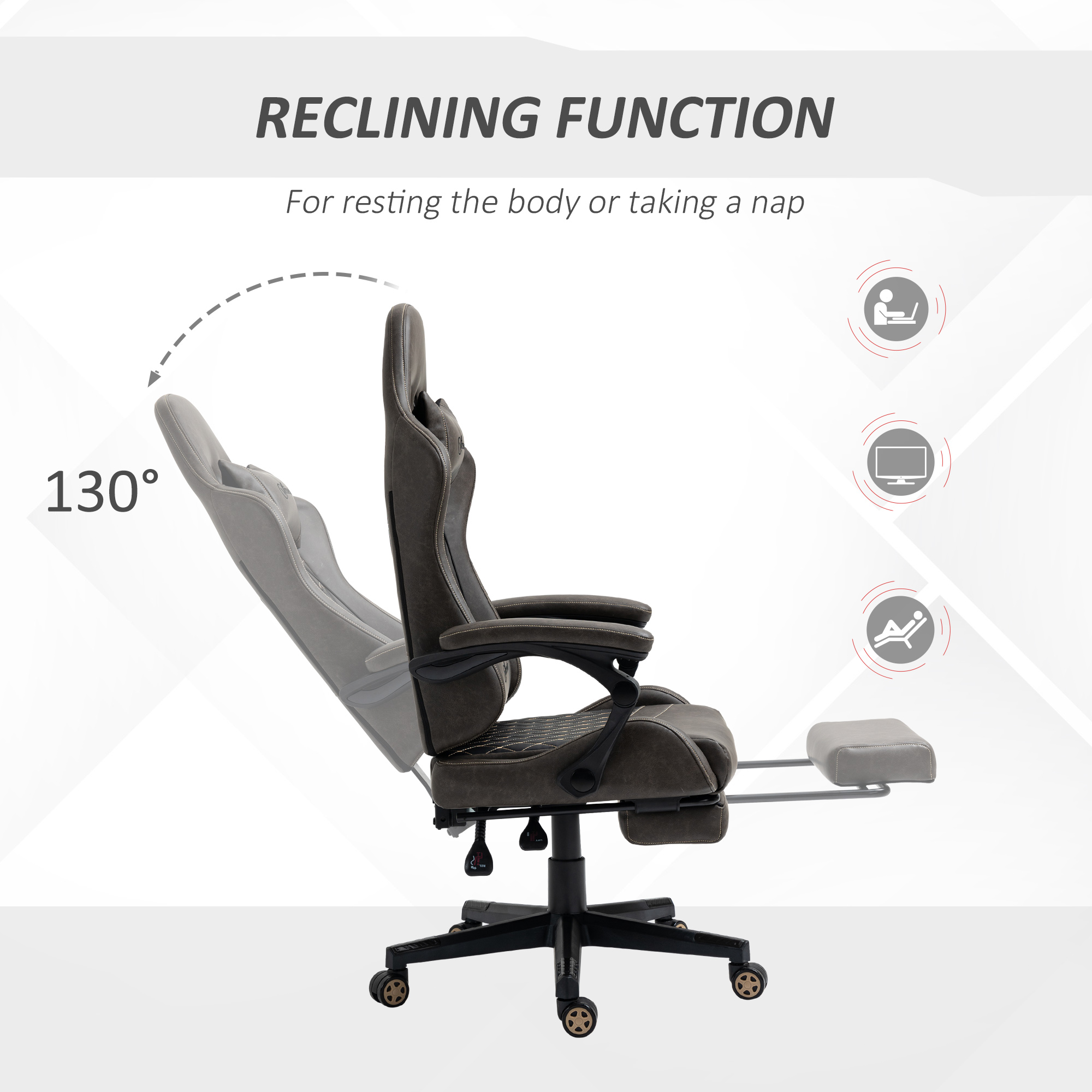 Racing Gaming Chair Diamond PU Leather Office Gamer Chair High Back Swivel Recliner with Footrest, Lumbar Support, Adjustable Height, Brown 6