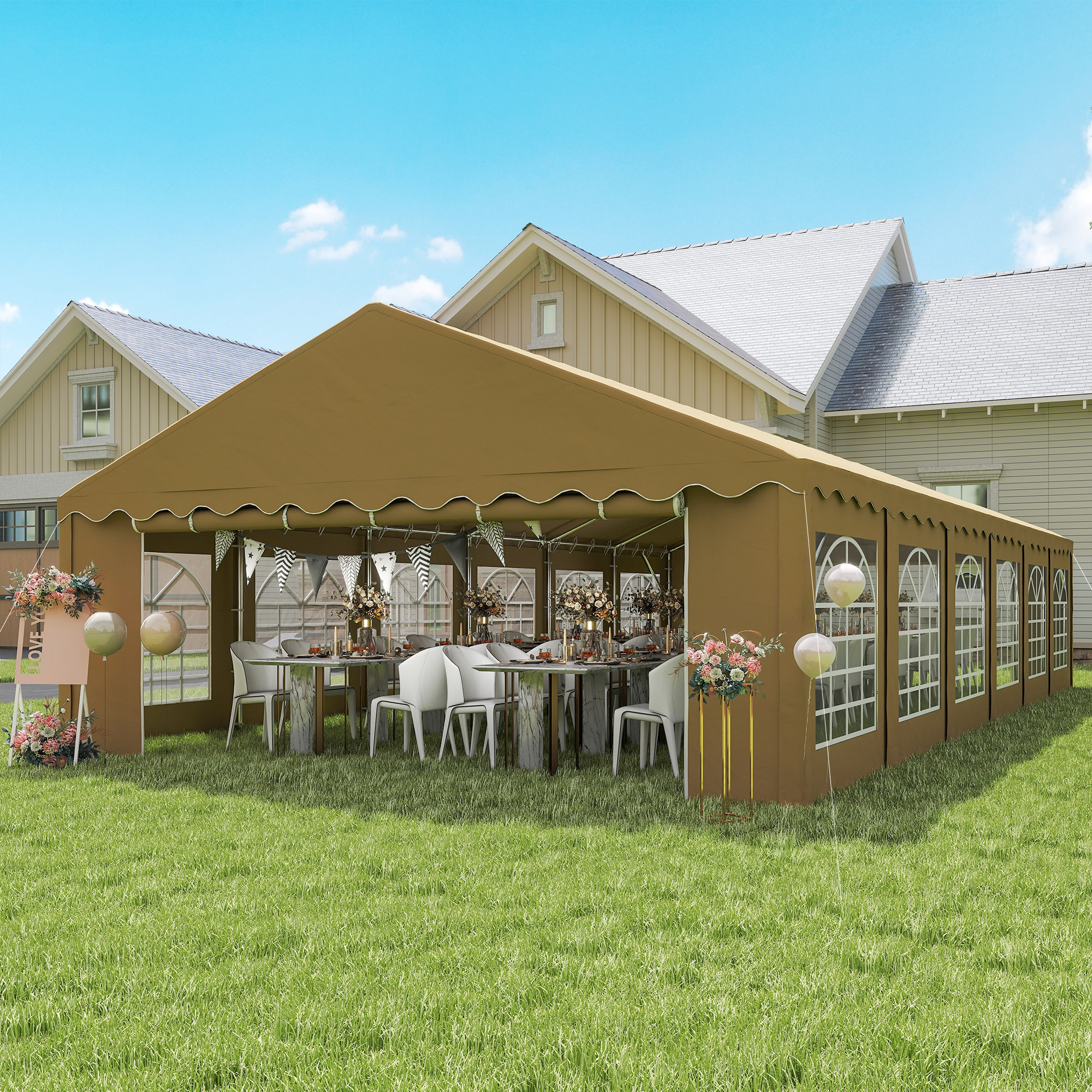 20 x 40 Party Tent, Outdoor Canopy Tent with Removable Sidewalls, 12 Windows for Parties, Wedding, Events, BBQ, Brown