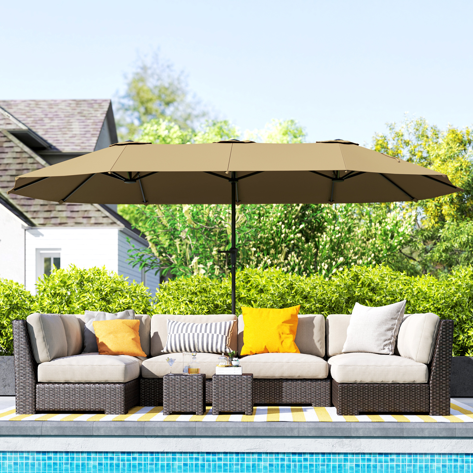 13 ft. Extra Large Patio Umbrella with Easy Crank Handle, Vents for Outdoor, Patio, UPF30+, Coffee