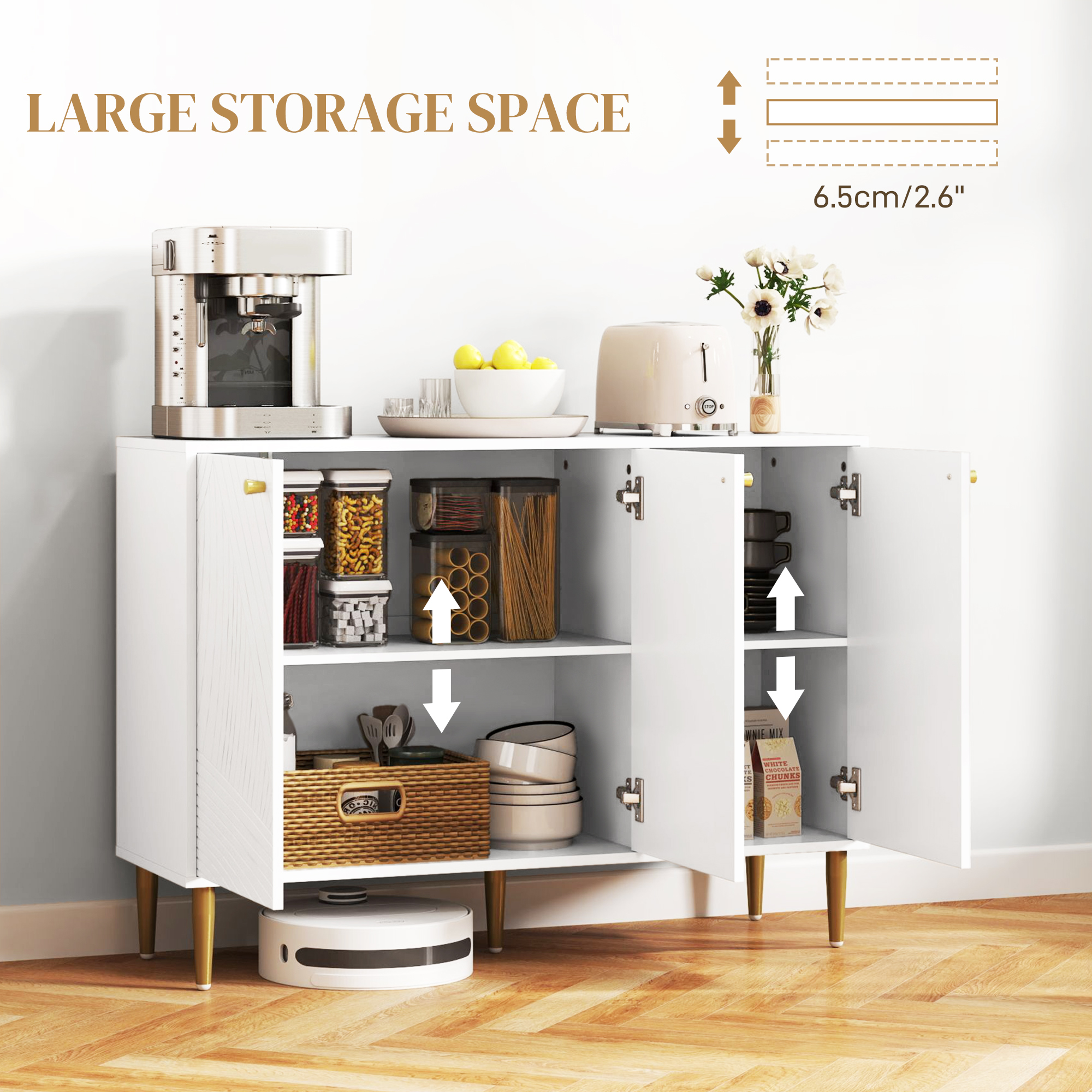Elegant Two-Cupboard Sideboard - White/Gold-Tone — image 3