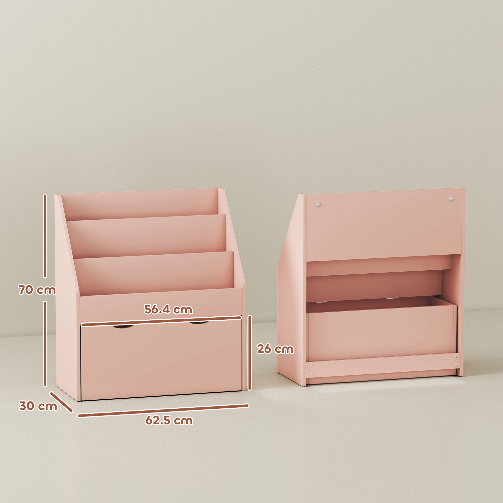 Bookcase For Kids With Shelves, Drawer, Bedroom, PlayroomPink — image 4
