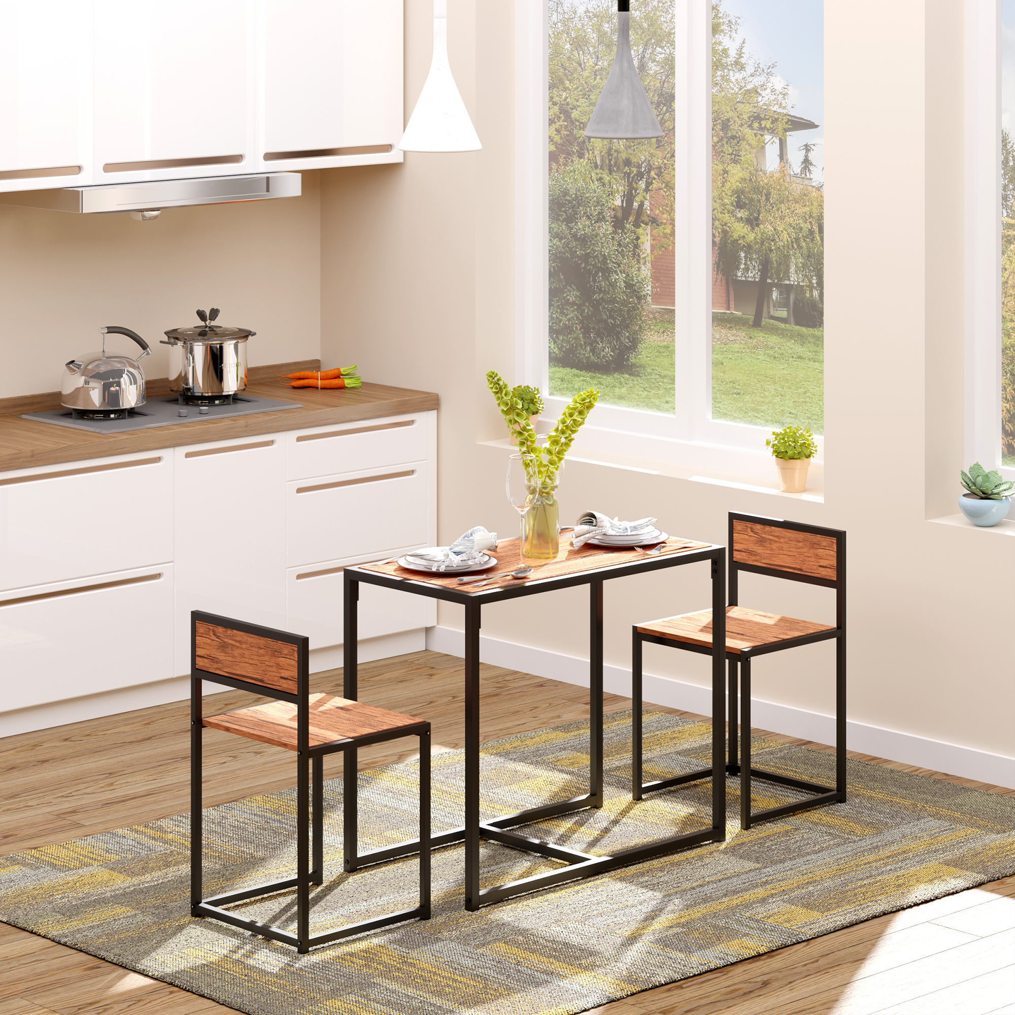 3-Piece Industrial Dining Table Set for 2 — photo 6