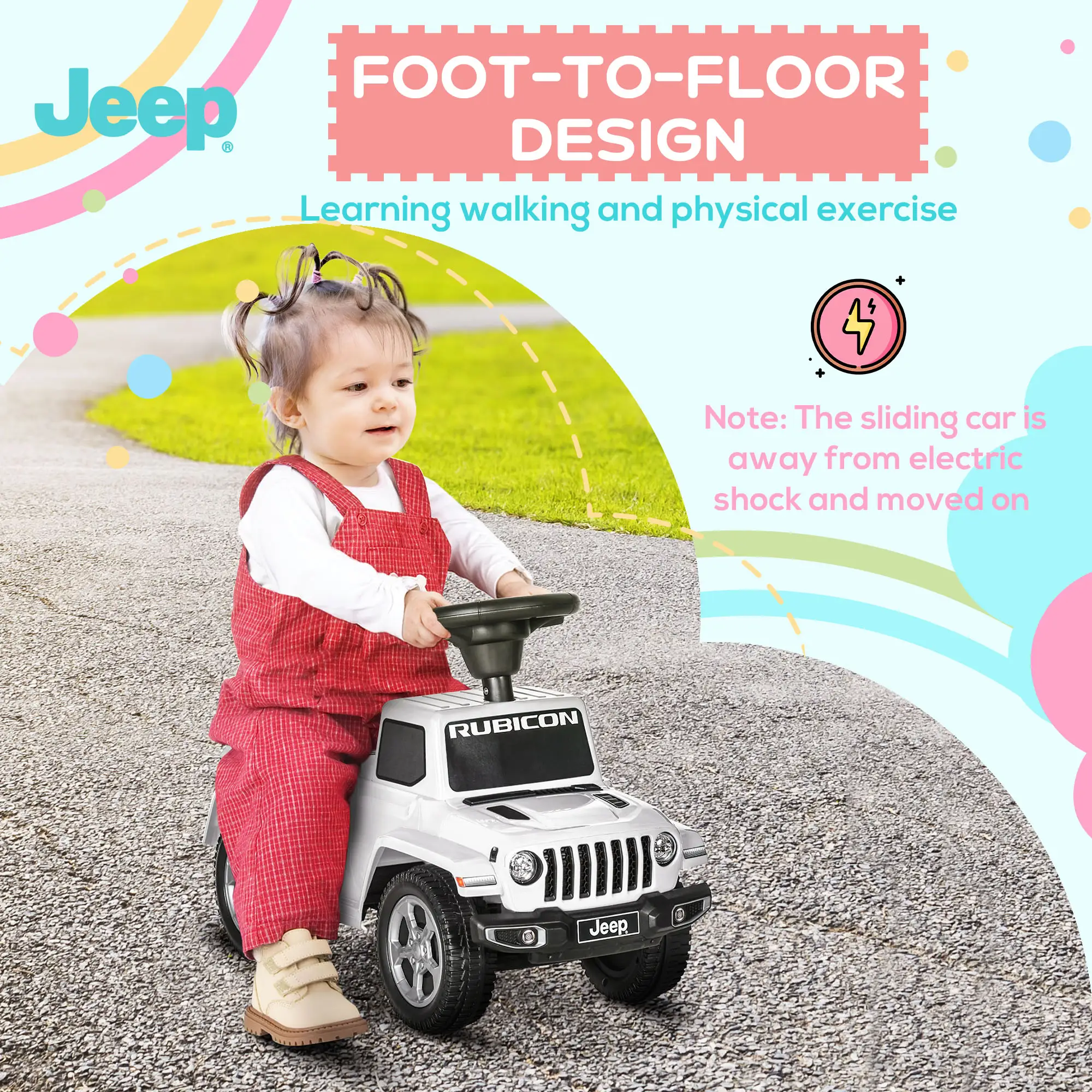 Kids Ride on Push Car, with Engine Sounds & Under-Seat Storage, Foot-to-Floor Ride on Sliding Car with Horn, Sit and Scoot Ride on Toy, Ages 1.5-3 Years, White