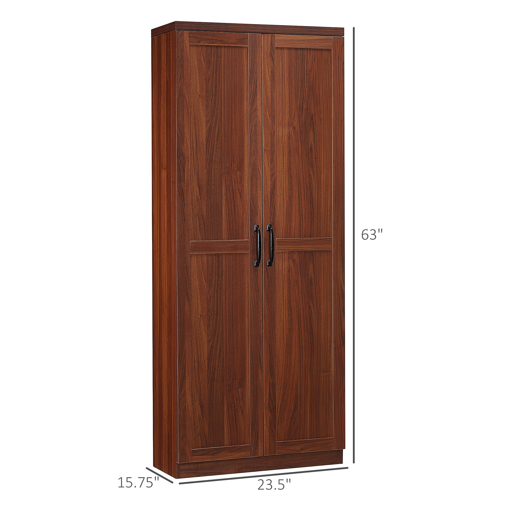 63" 2-Door Kitchen Pantry, Freestanding Storage Cabinet with 5-tier Shelving and 2 Adjustable Shelves for Dining Room, Brown image 2