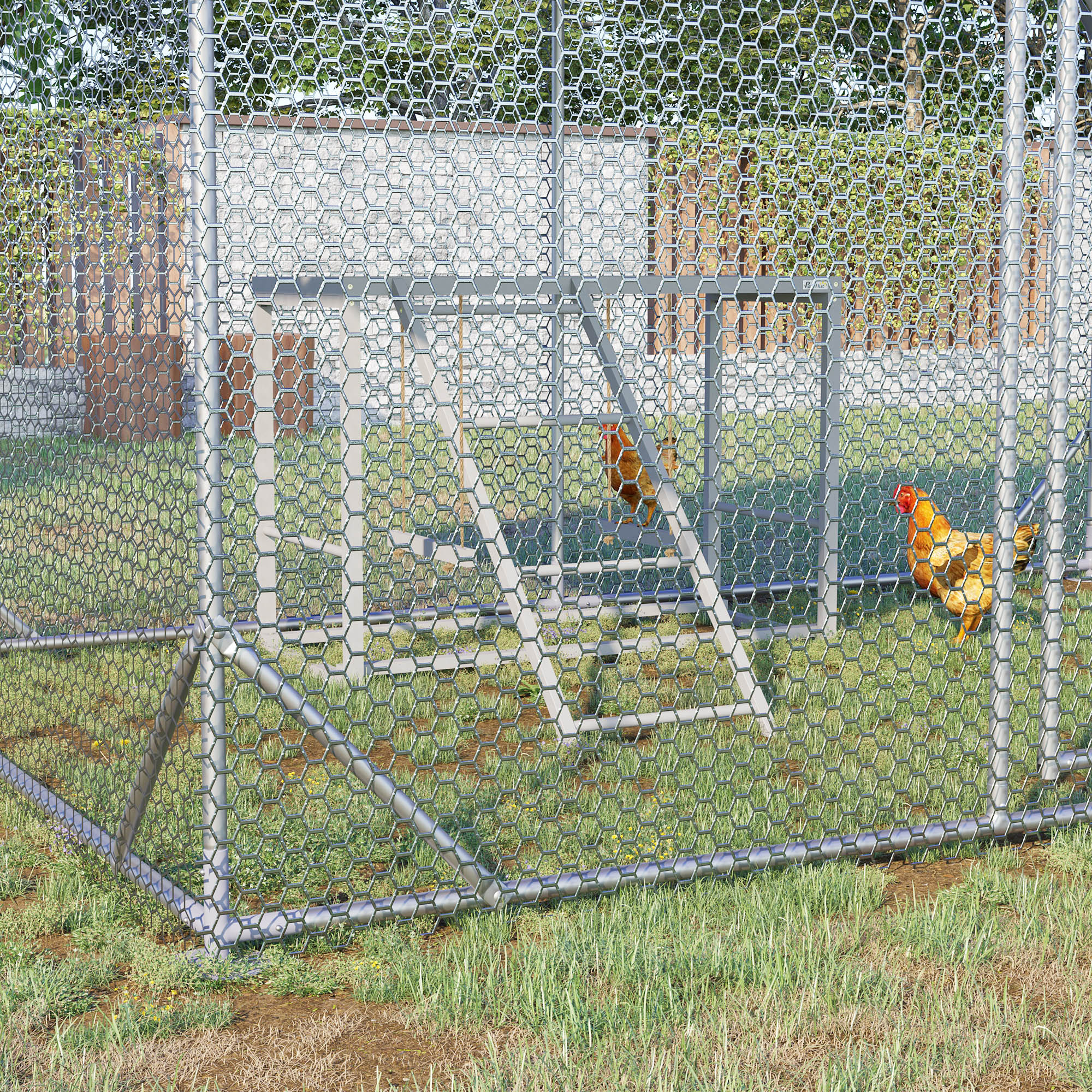 Chicken Activity Play with Swing Set for 3–4 Birds, Wooden Chicken Coop Accessory with Multiple Perches & Hen Ladder, Gray