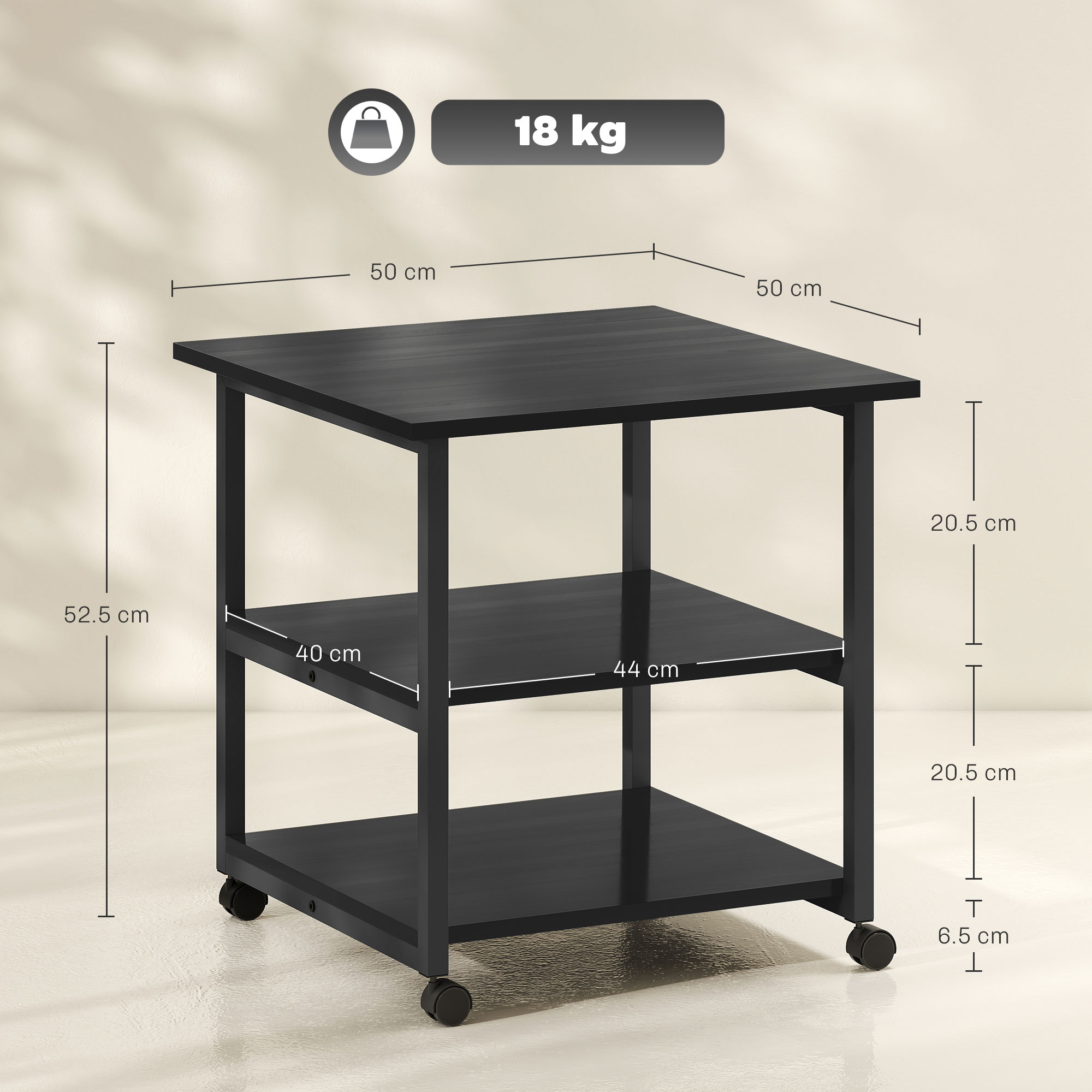 Three-Tier Steel Printer Stand, With Wheels - Black — image 3