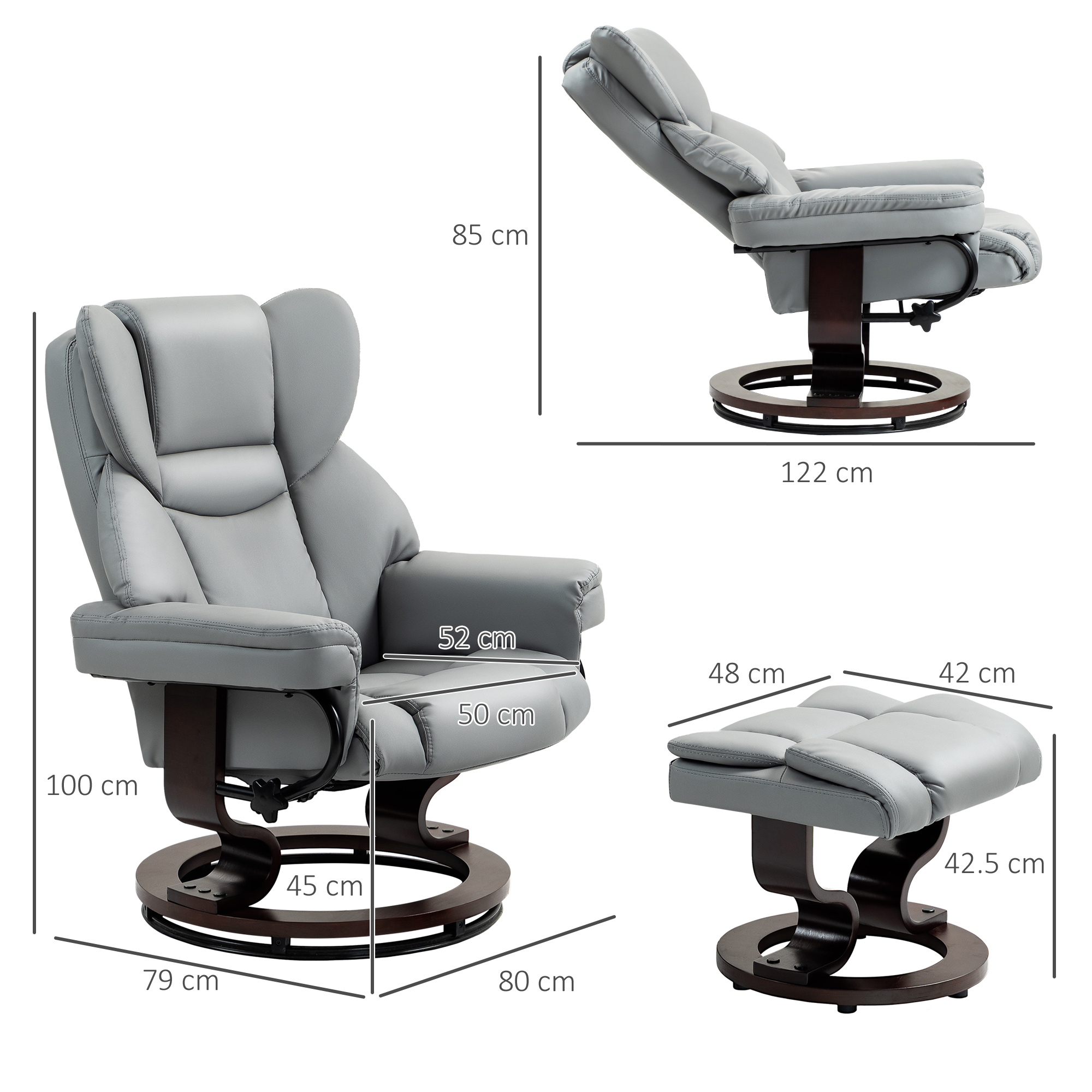 360Swivel Recliner Chair With Footstool, PU Leather Manual Armchair Solid Wood — image 5