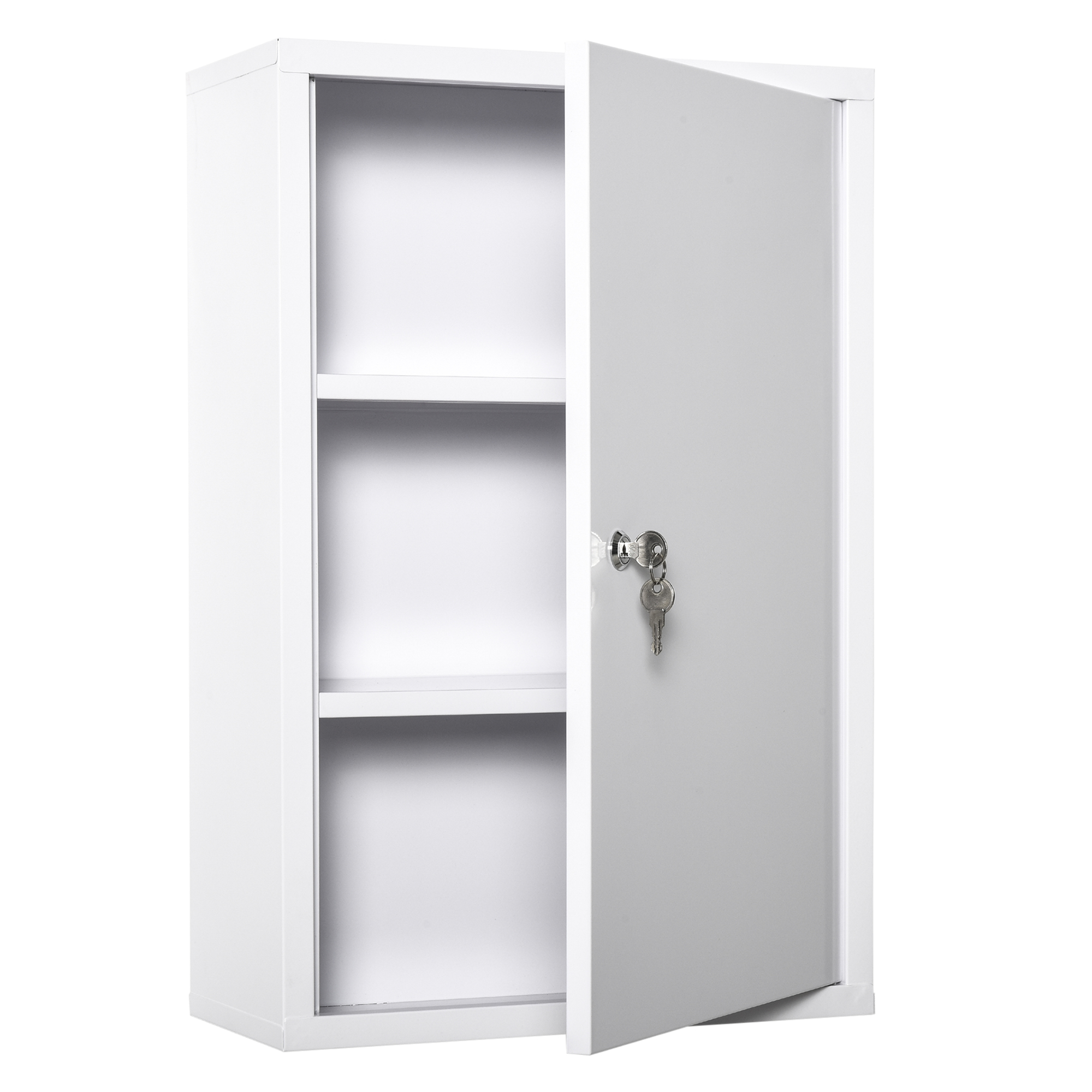  Steel Wall Mount Medicine Cabinet 3 Tier Emergency Box for Bathroom Kitchen, Lockable with 2 Keys - White