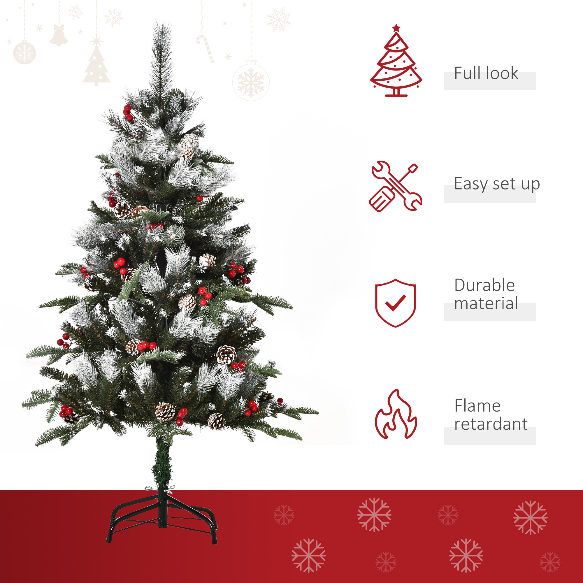 4FT Artificial Snow Dipped Christmas Tree Xmas Pencil Holiday Home Party — image 4