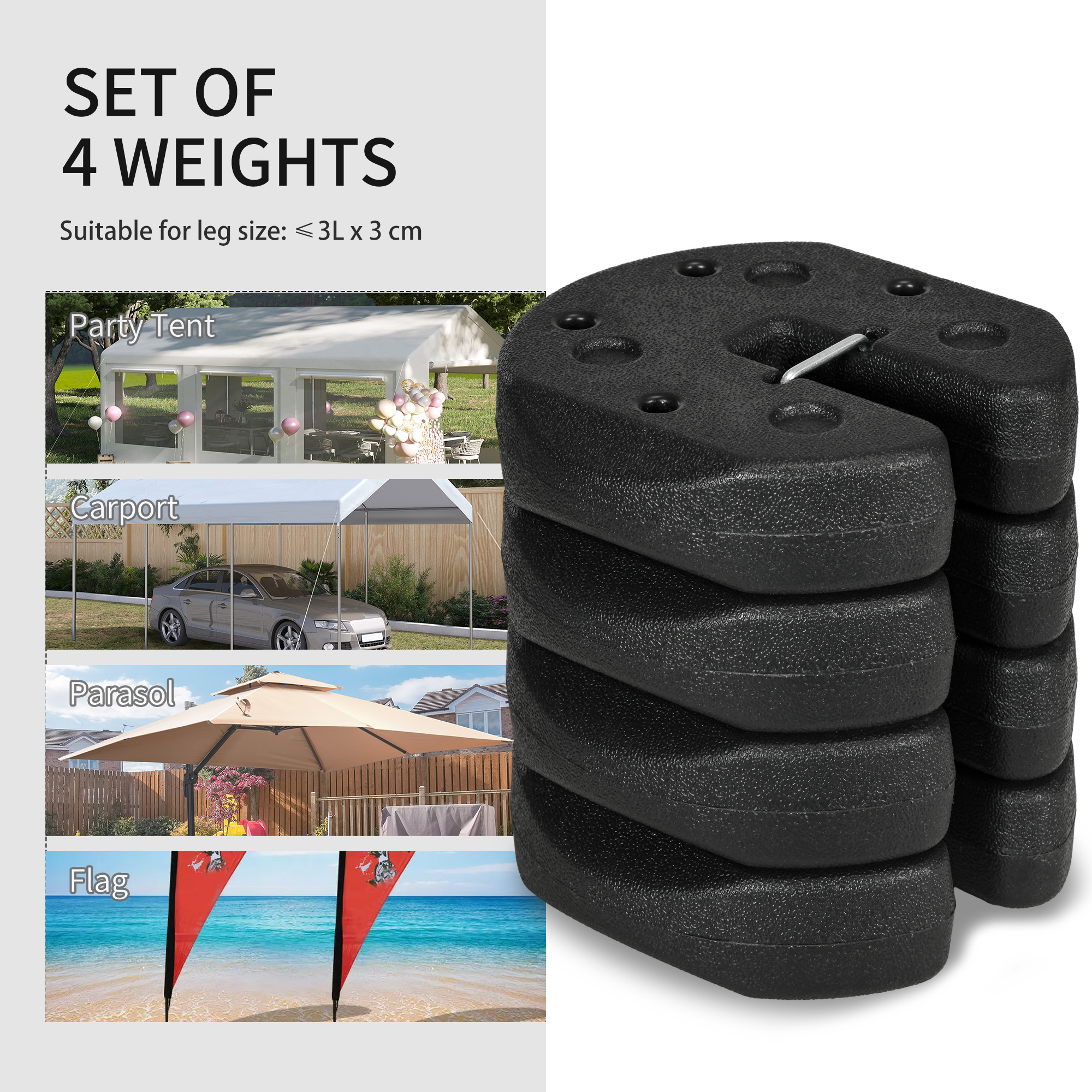 Total 12KG Gazebo Weights Set Of 4, For Legs With Reinforce Pins And Carry — image 3