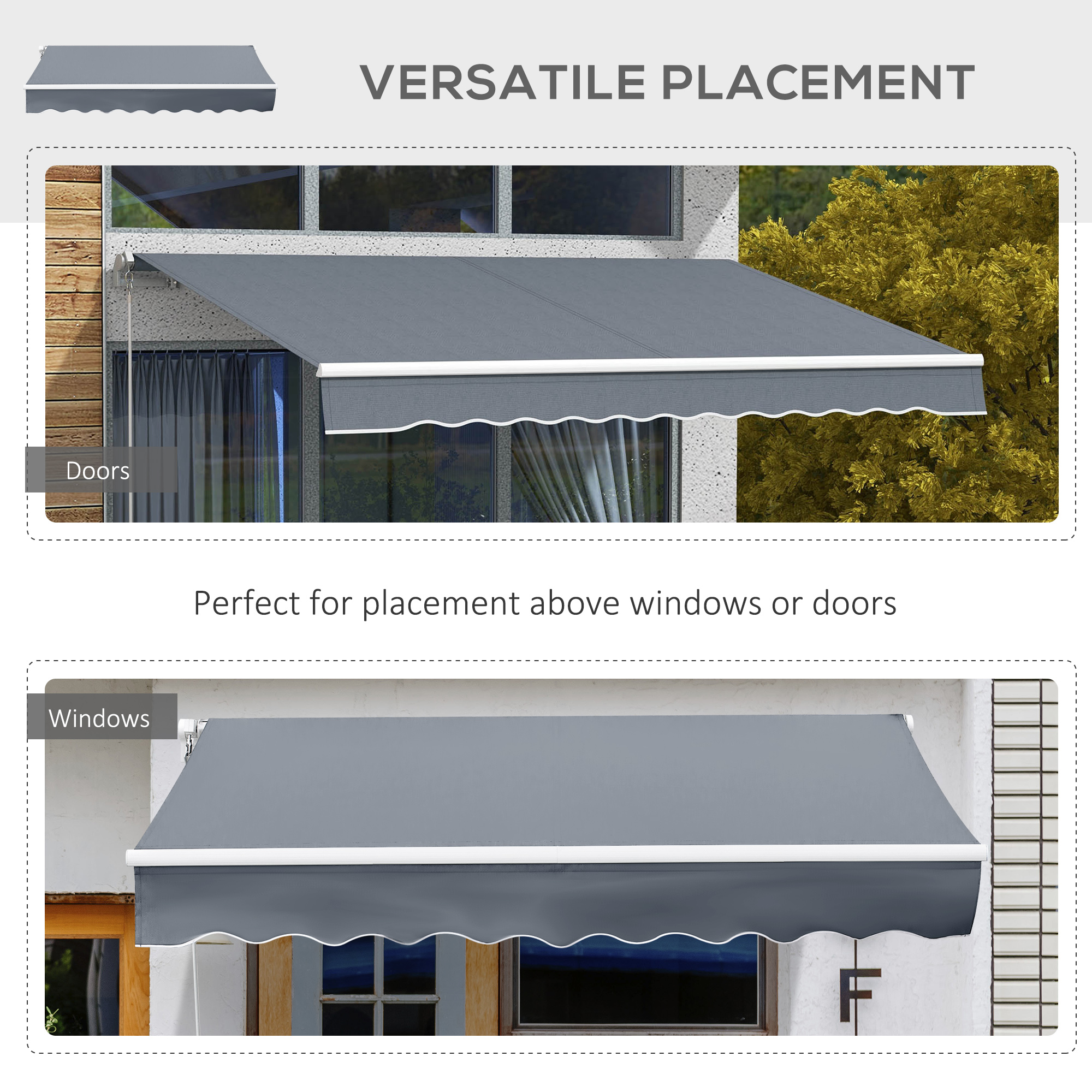 10' x 8' Patio Awning, Manual Retractable Sun Shade with UV Protection and Easy Crank Opening, Dark Gray - Image 2