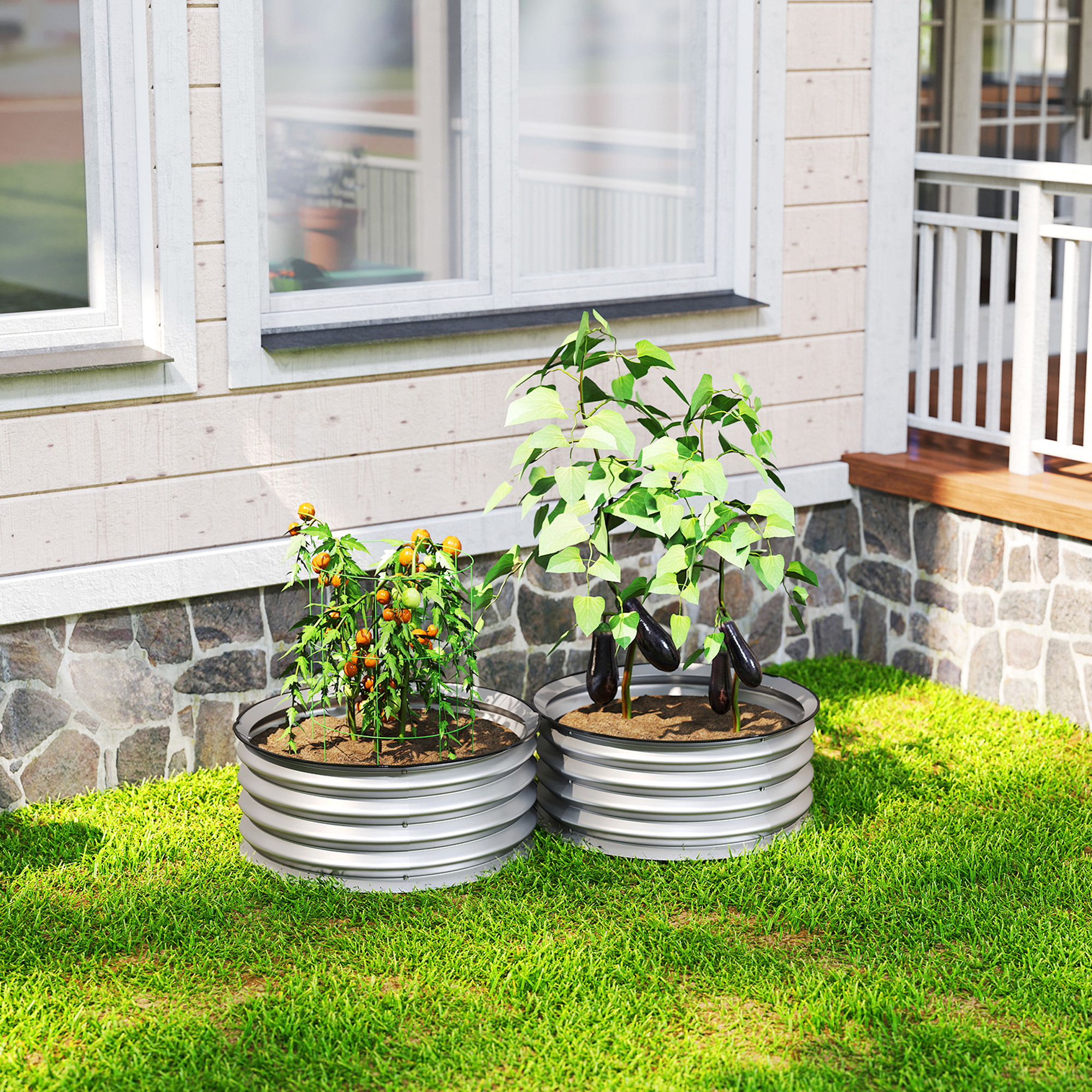 Set Of 2 Raised Garden Bed, Metal Planter Box