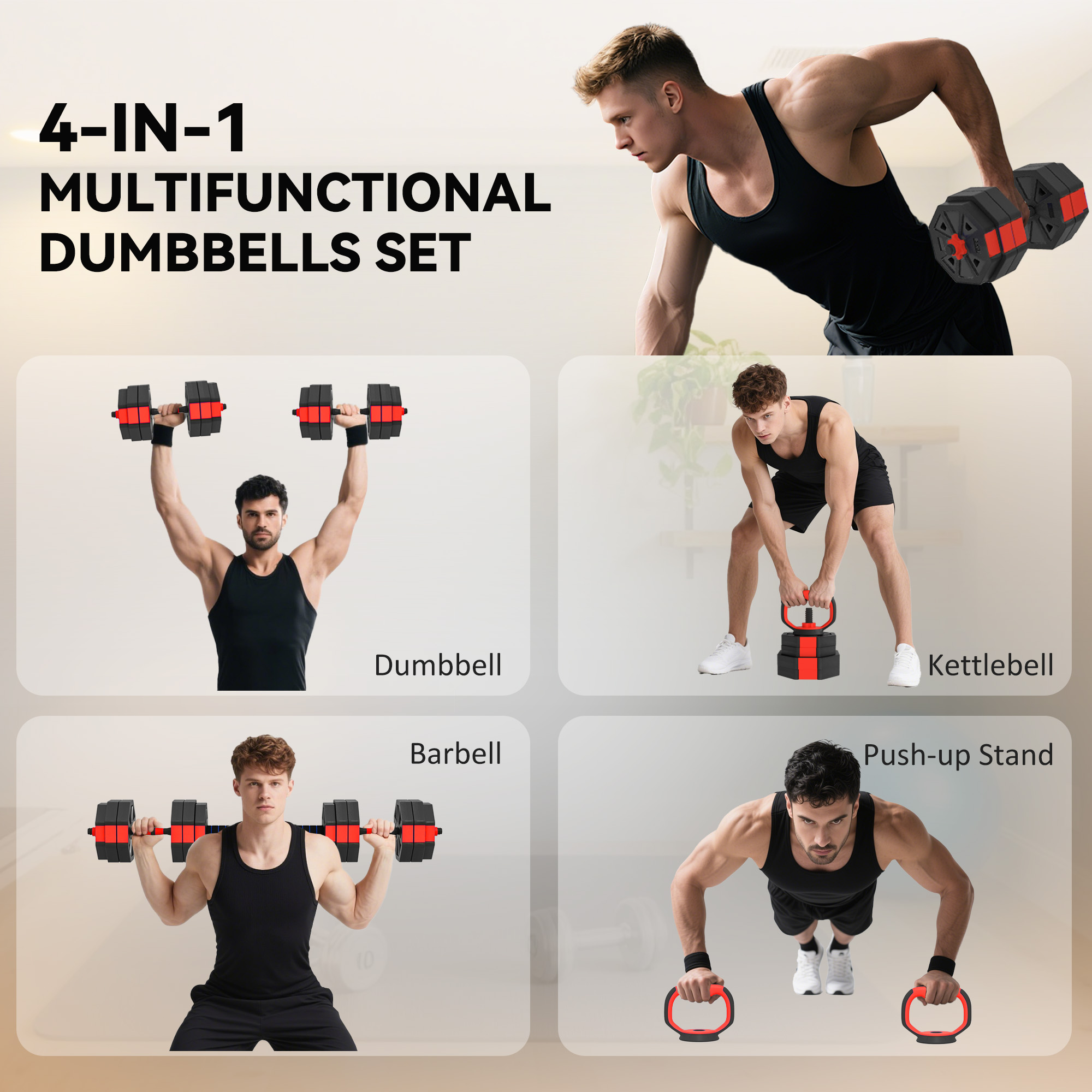 SPORTNOW ensemble d'haltères réglables 4 en 1, utilisé comme kettlebell, haltère – Image 3