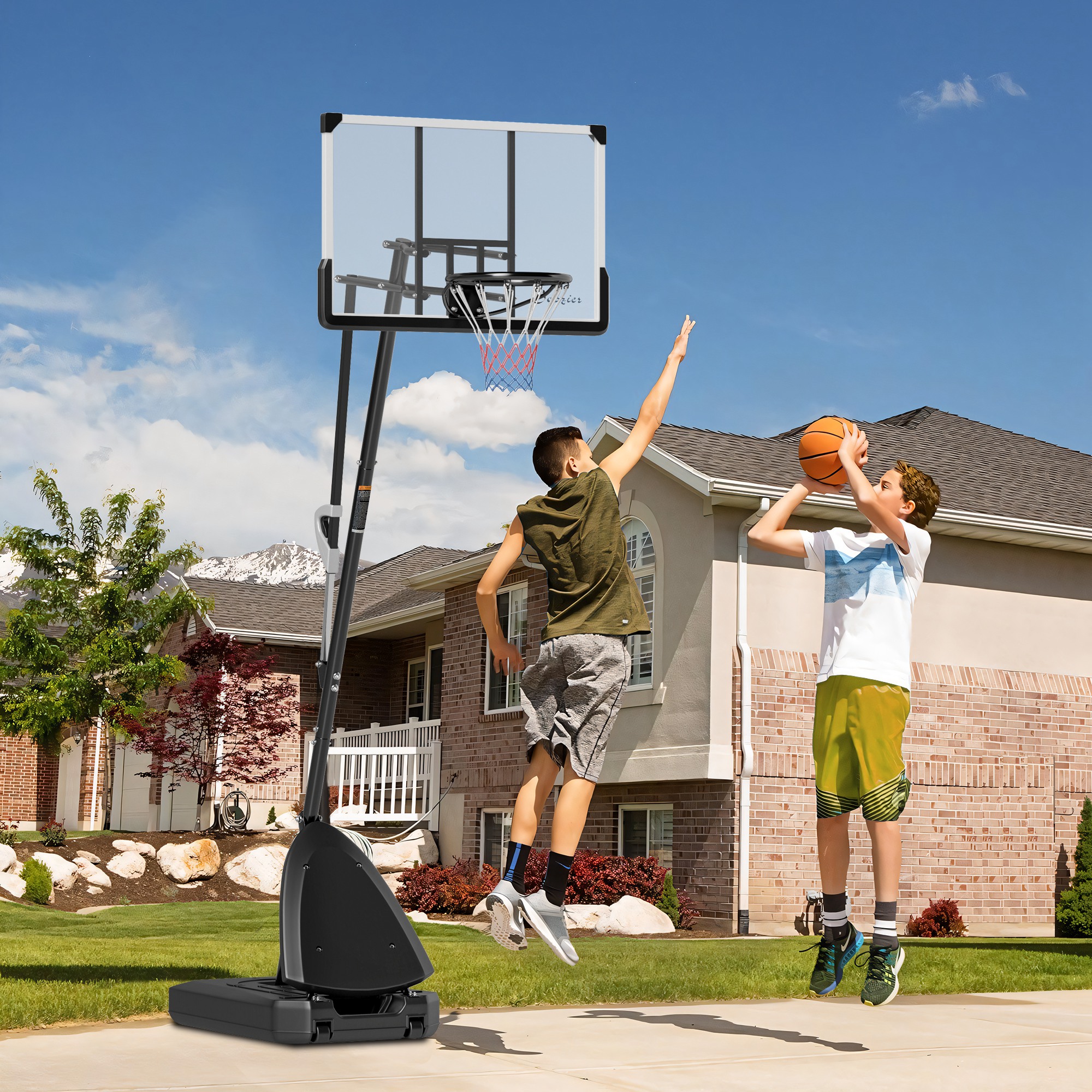 4.9-10 Basketball Stand, Freestanding Basketball System with 44" Shatterproof Backboard, Rebound System and Wheels